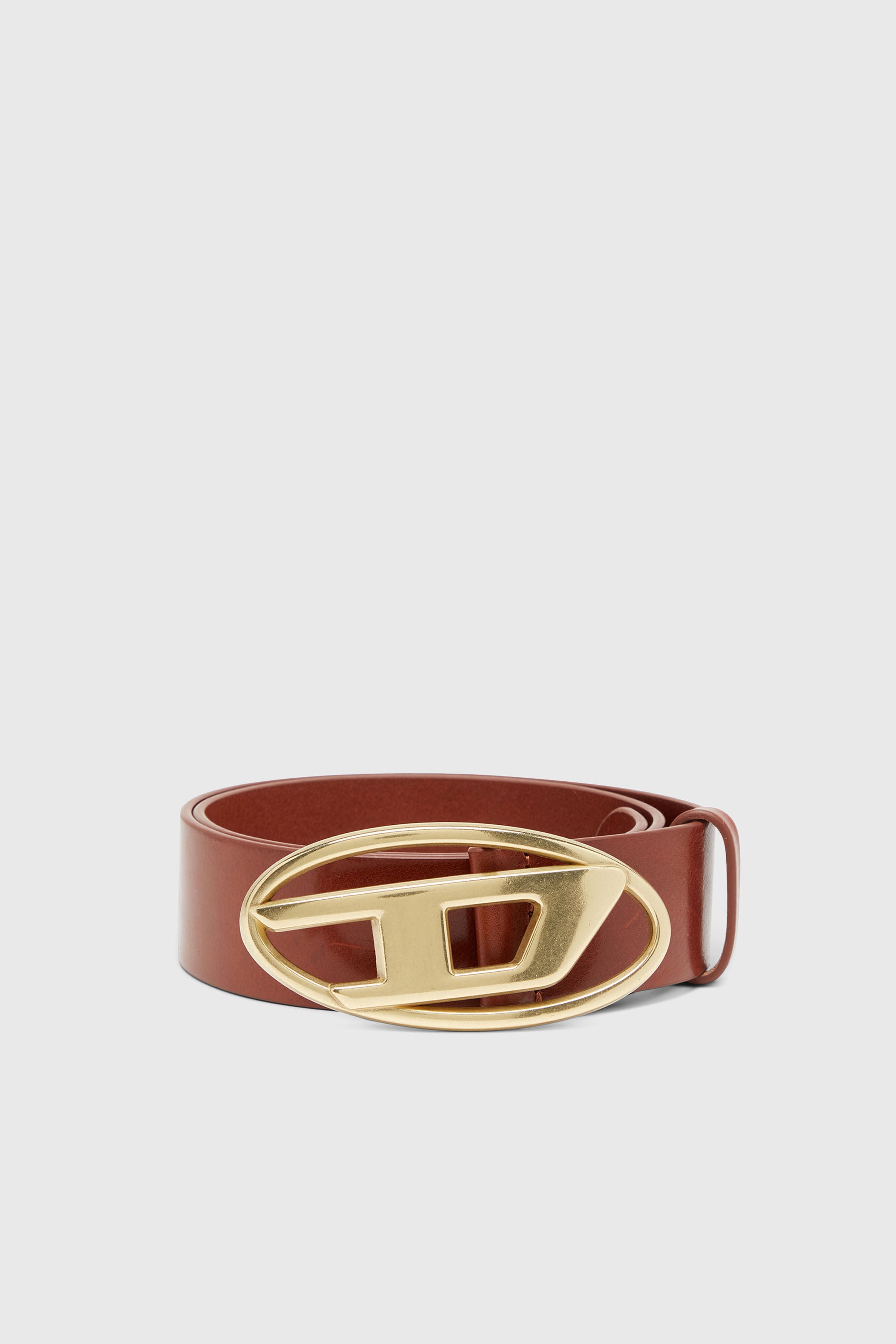 Diesel - B-1DR W, Unisex's 4 cm leather belt with Oval D buckle in Brown/Gold - 1