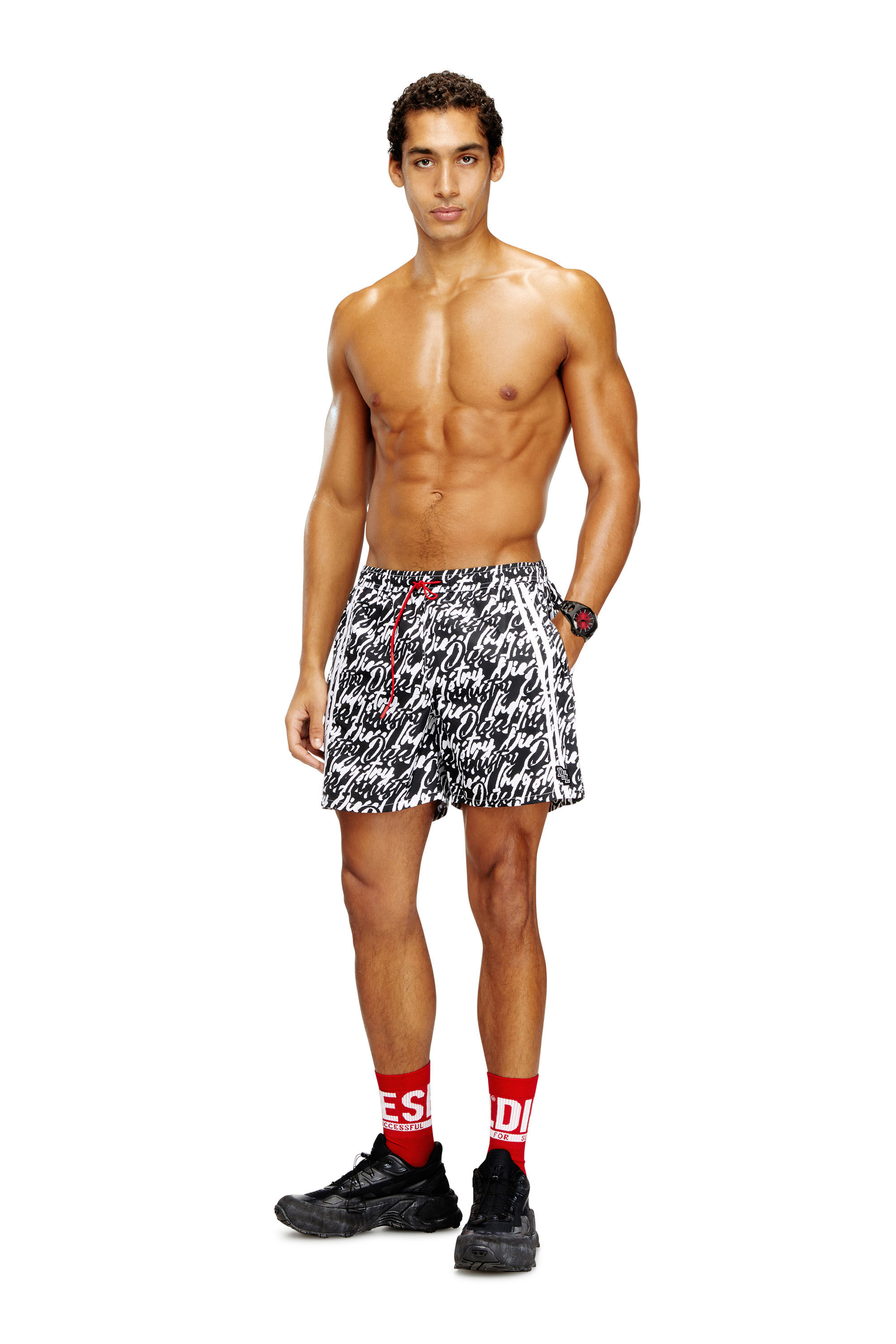 Diesel - SOCCER-41-D-POP, Man's Swim shorts with all-over logo print in null - 2