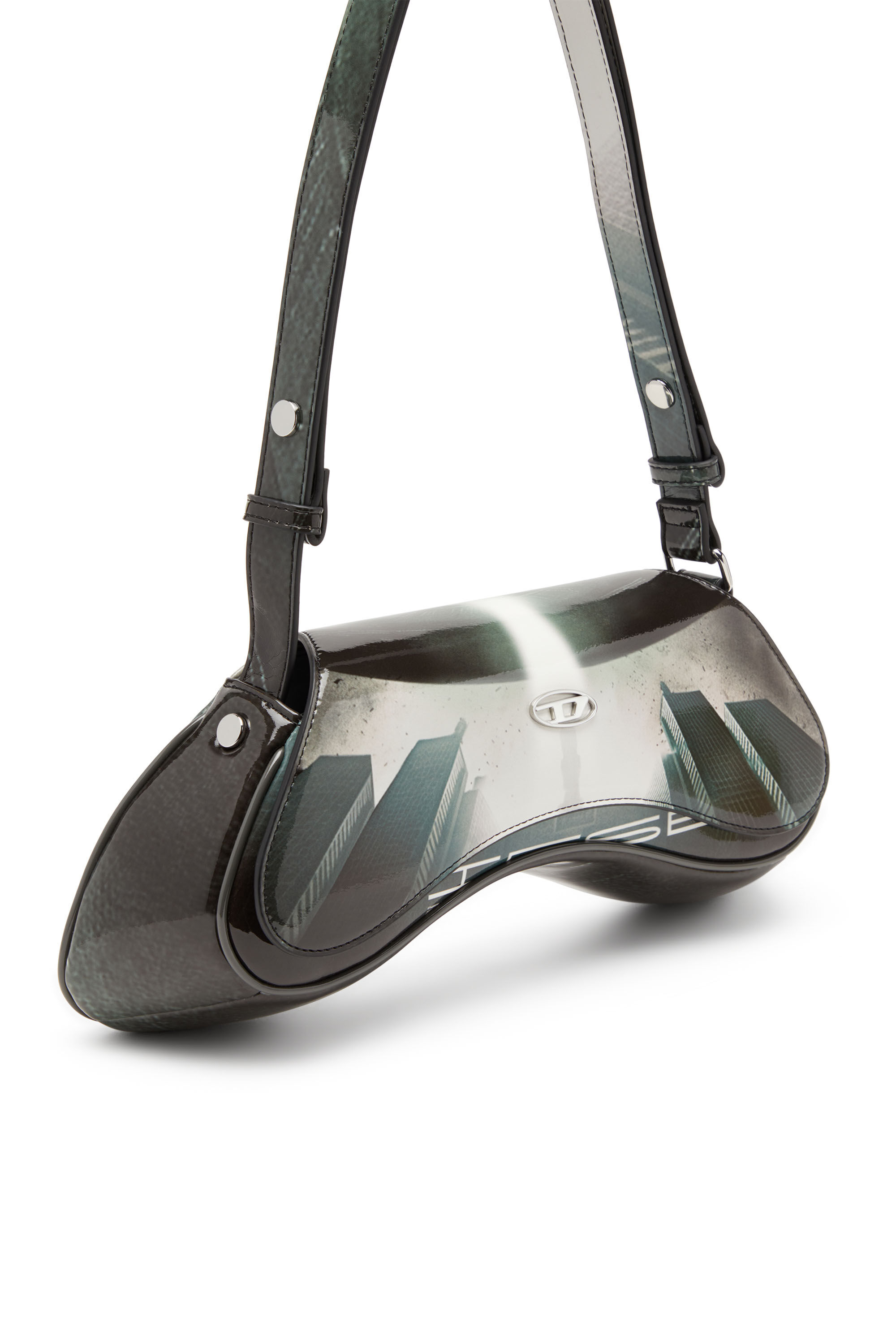 Diesel - PLAY CROSSBODY, Woman's Play-Shoulder bag in printed glossy PU in Dark grey - 2