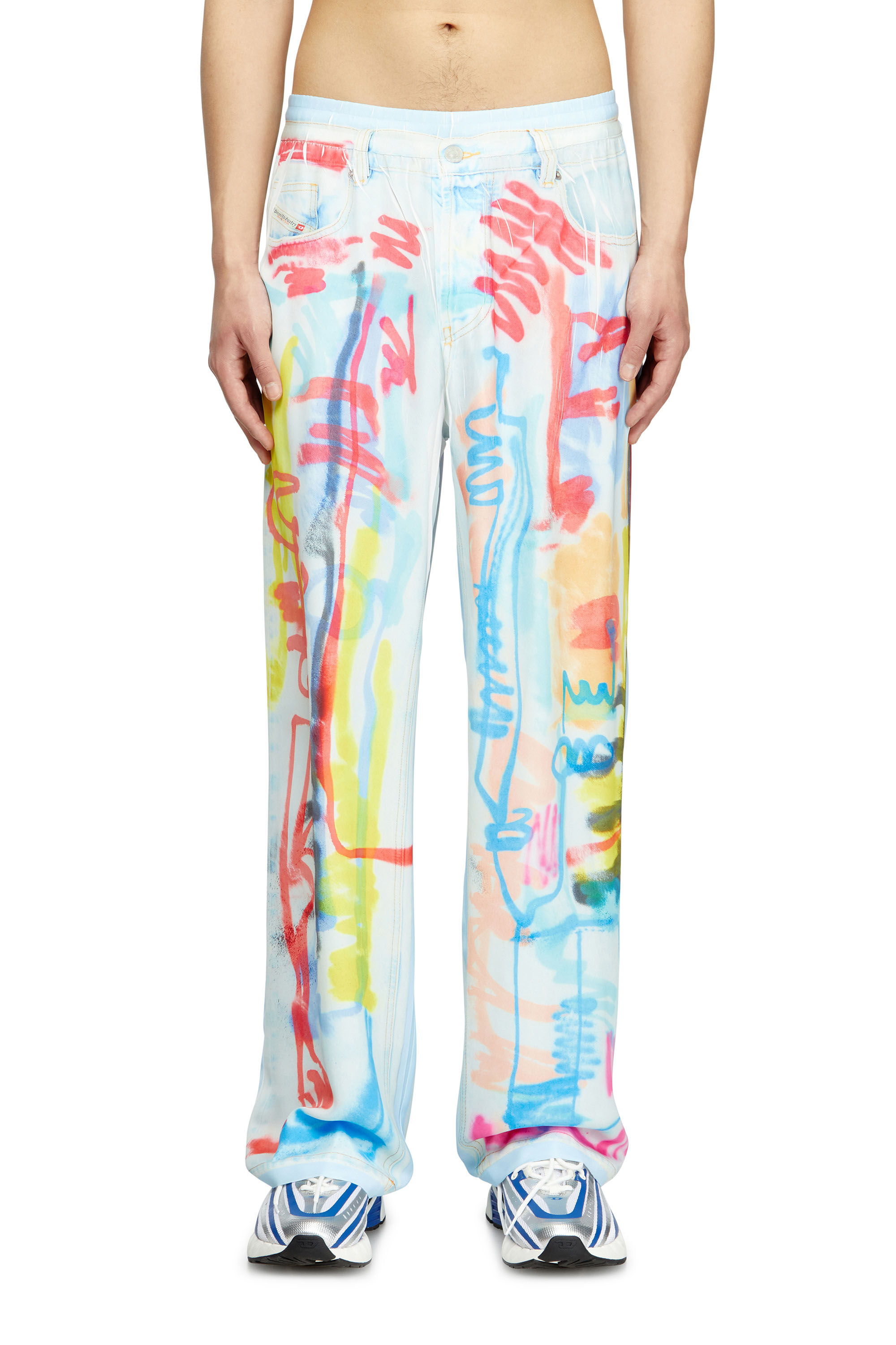 Diesel - P-AFTER-GRAFFITI-AFR, Unisex's Relaxed pant with graffiti print in Blue/White - 3
