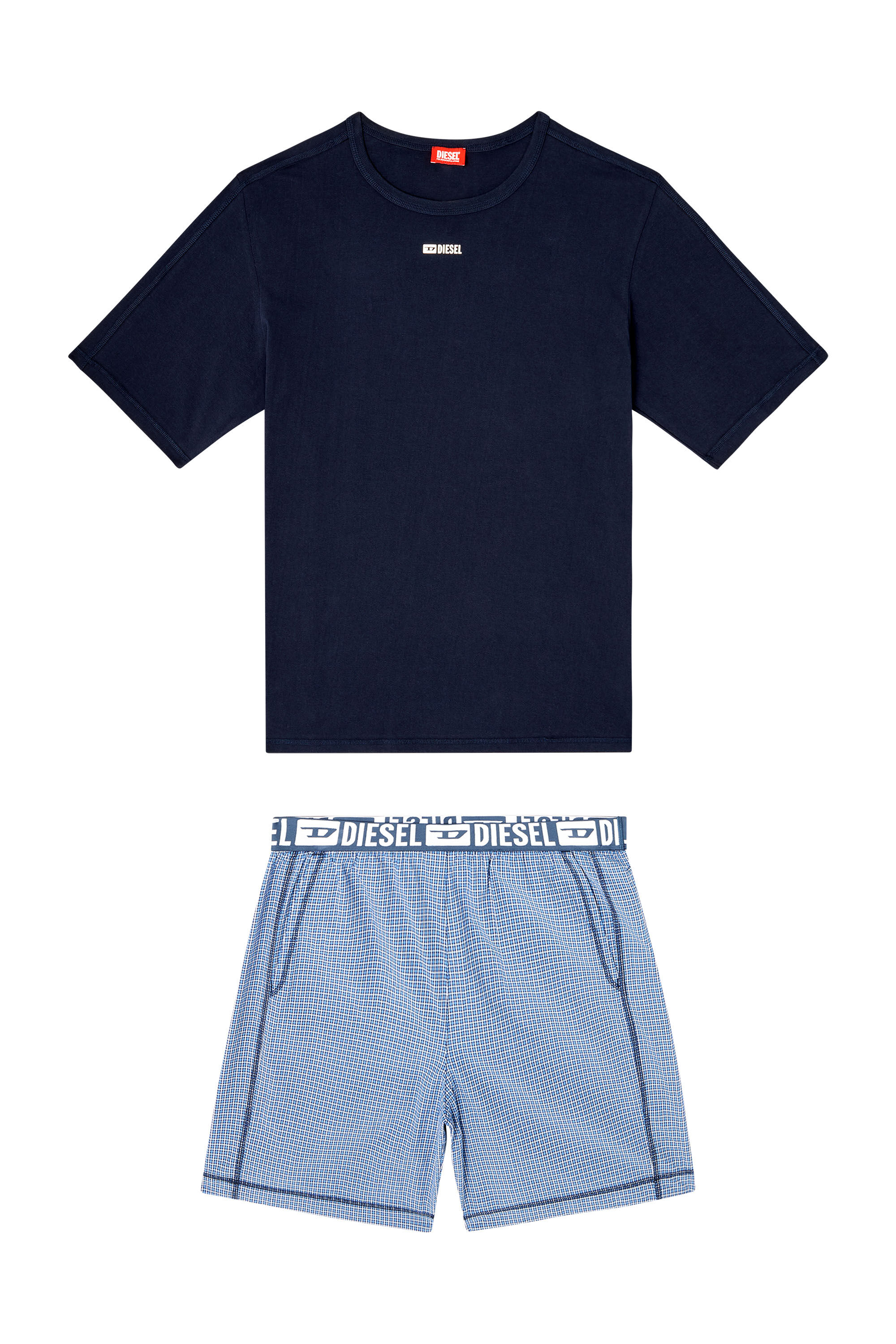 Diesel - KIT-RAUL-D-CORE, Man's Cotton pajama set with check shorts in Blue - 2