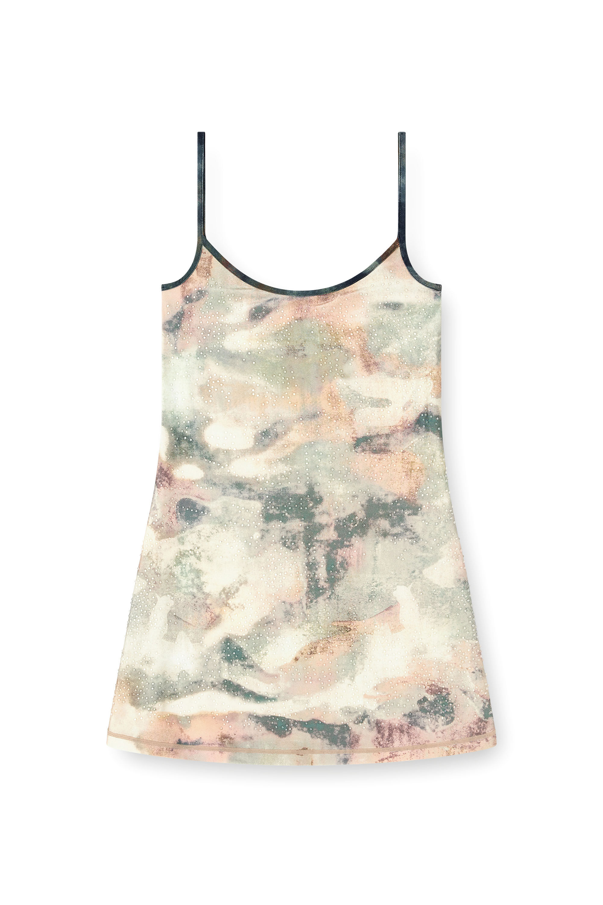 Diesel - D-LOOP, Woman's Mini dress in nylon with all-over camou e crystal details in Beige/Green - 2