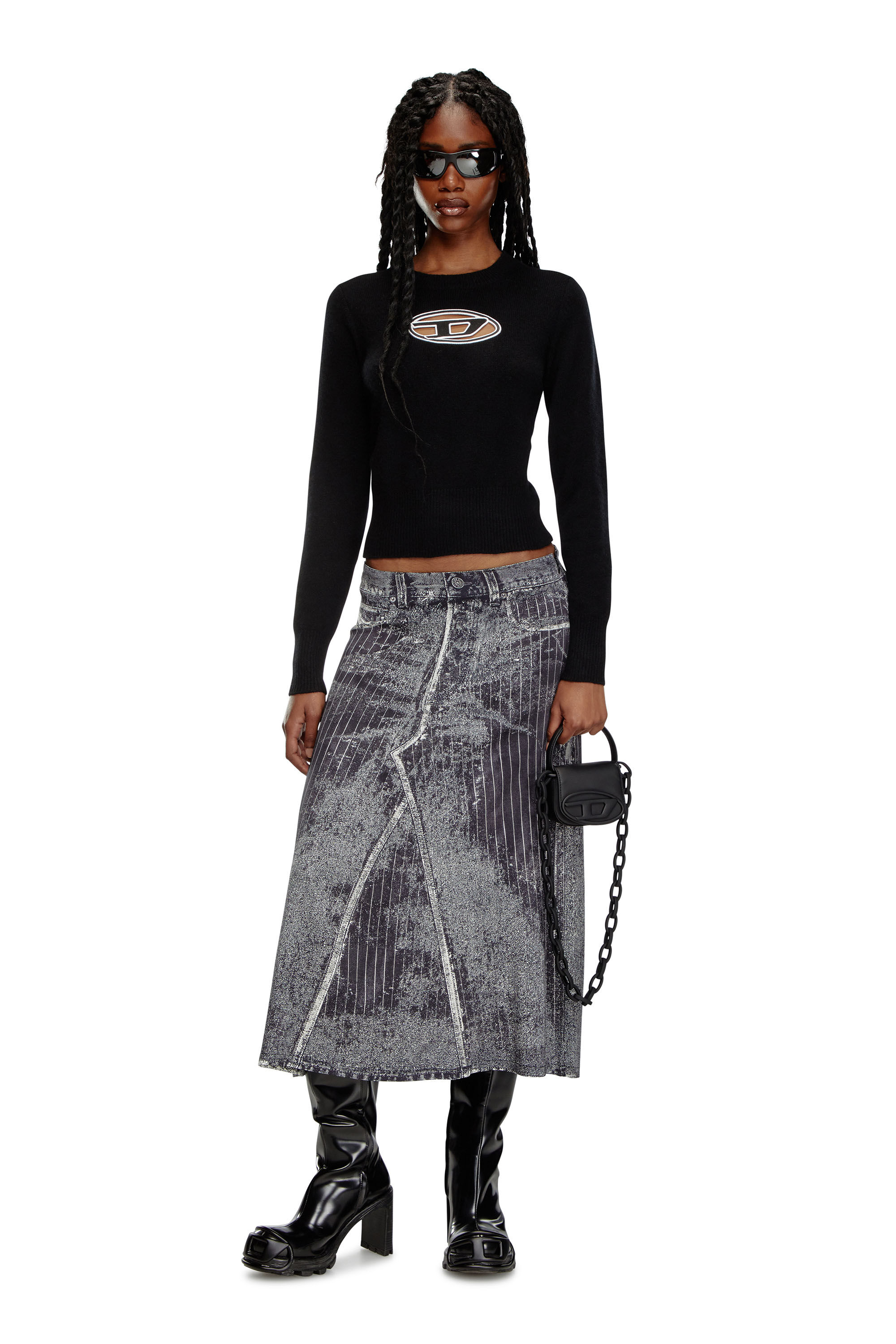 Diesel - M-AREESA, Woman's Jumper with embroidered cut-out logo in Black - 1