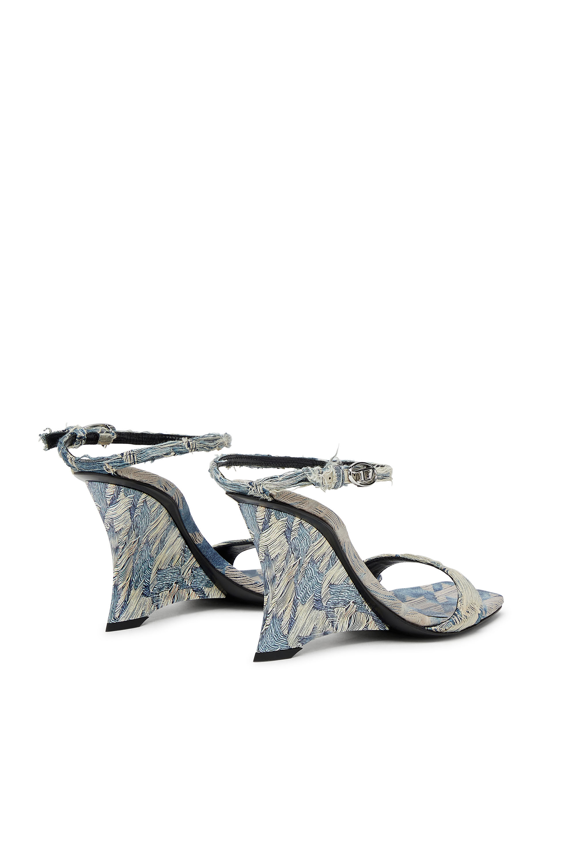 Diesel - D-AMBER SANDAL WEDGE, Woman's D-Amber-Wedge sandals in jacquard denim in Light Blue - 2