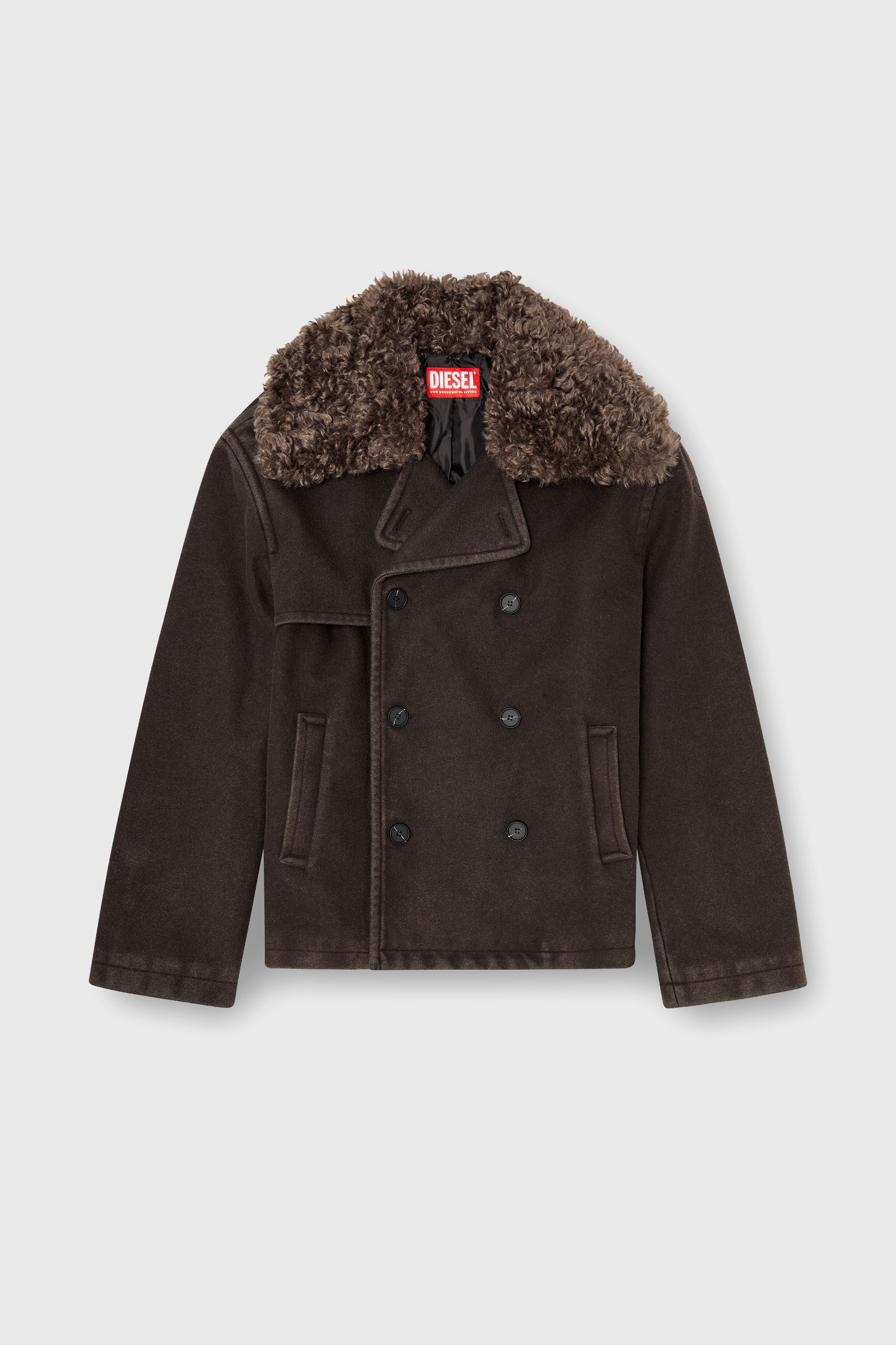 Diesel - W-JAKE-QMCH, Man's Wool-blend peacoat with detachable collar in Brown - 2