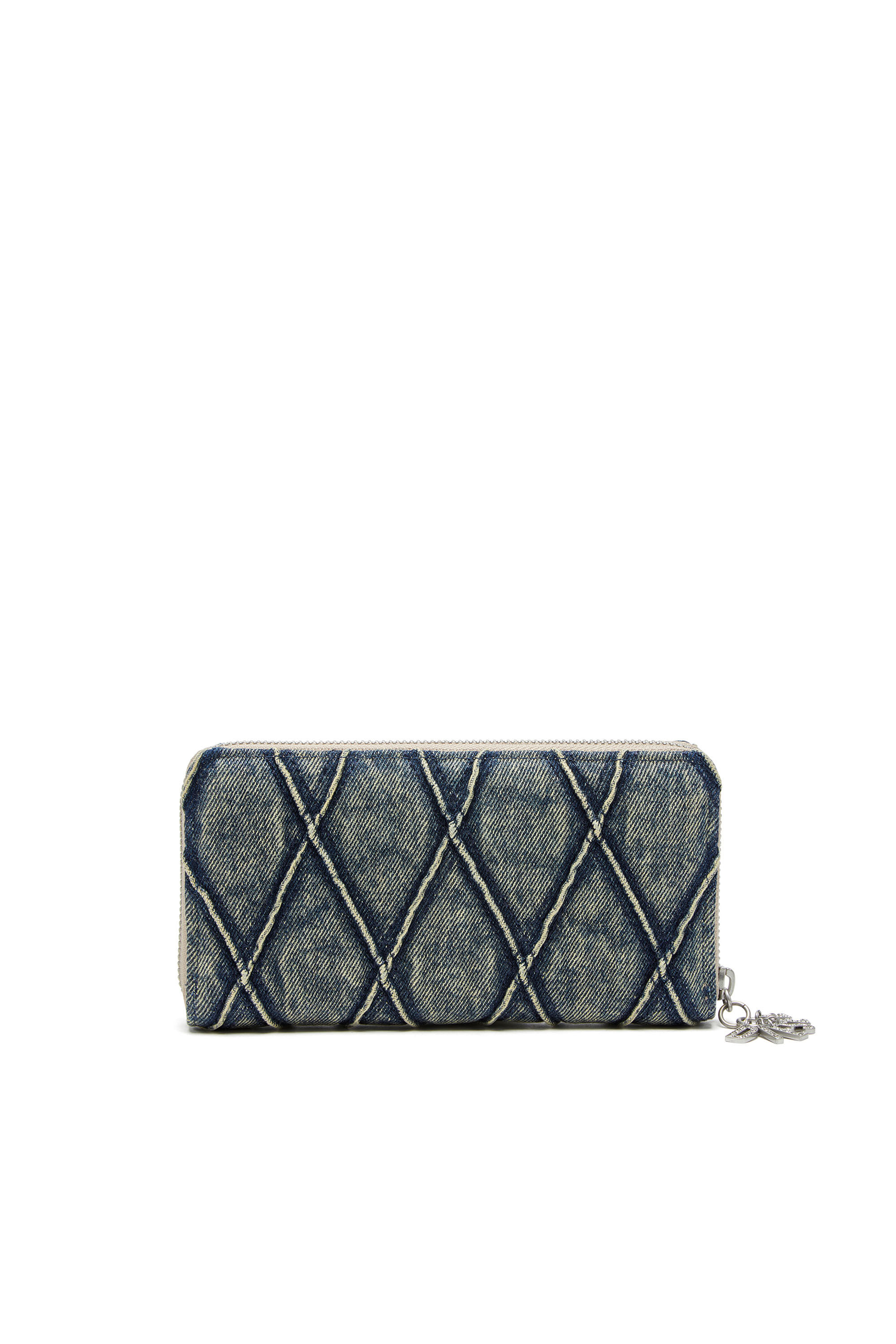 Diesel - CHARM-D CONTINENTAL ZIP L, Woman's Zip wallet in Argyle quilted denim in Dark Blue - 2