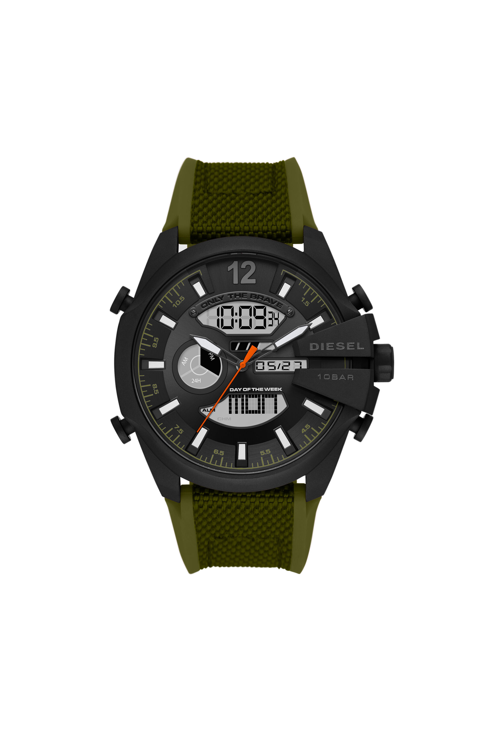 Diesel - DZ4549, Man's Mega Chief analog-digital green nylon and silicone watch in Military Green - 1