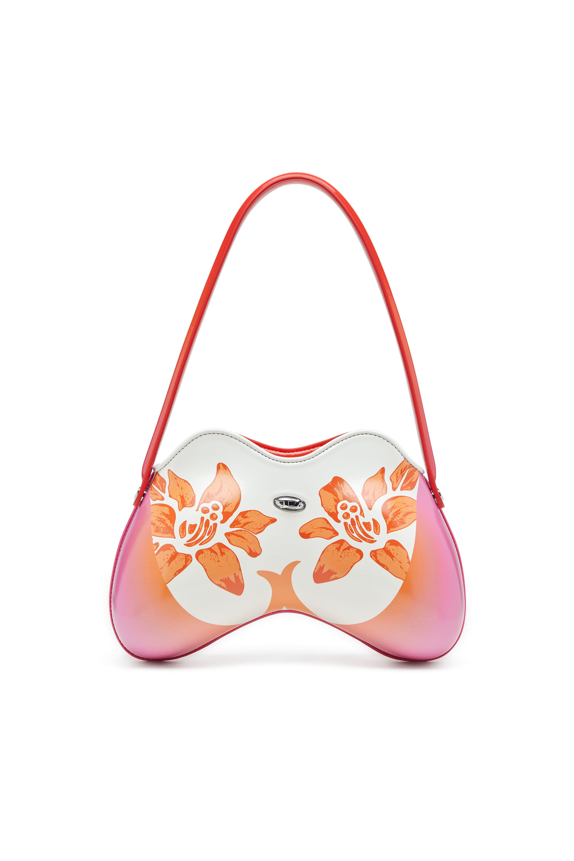 Diesel - K.G. DOUBLE-D SHOULDER, Woman's Double-D-Glossy shoulder bag with lotus print in White/Pink - 1