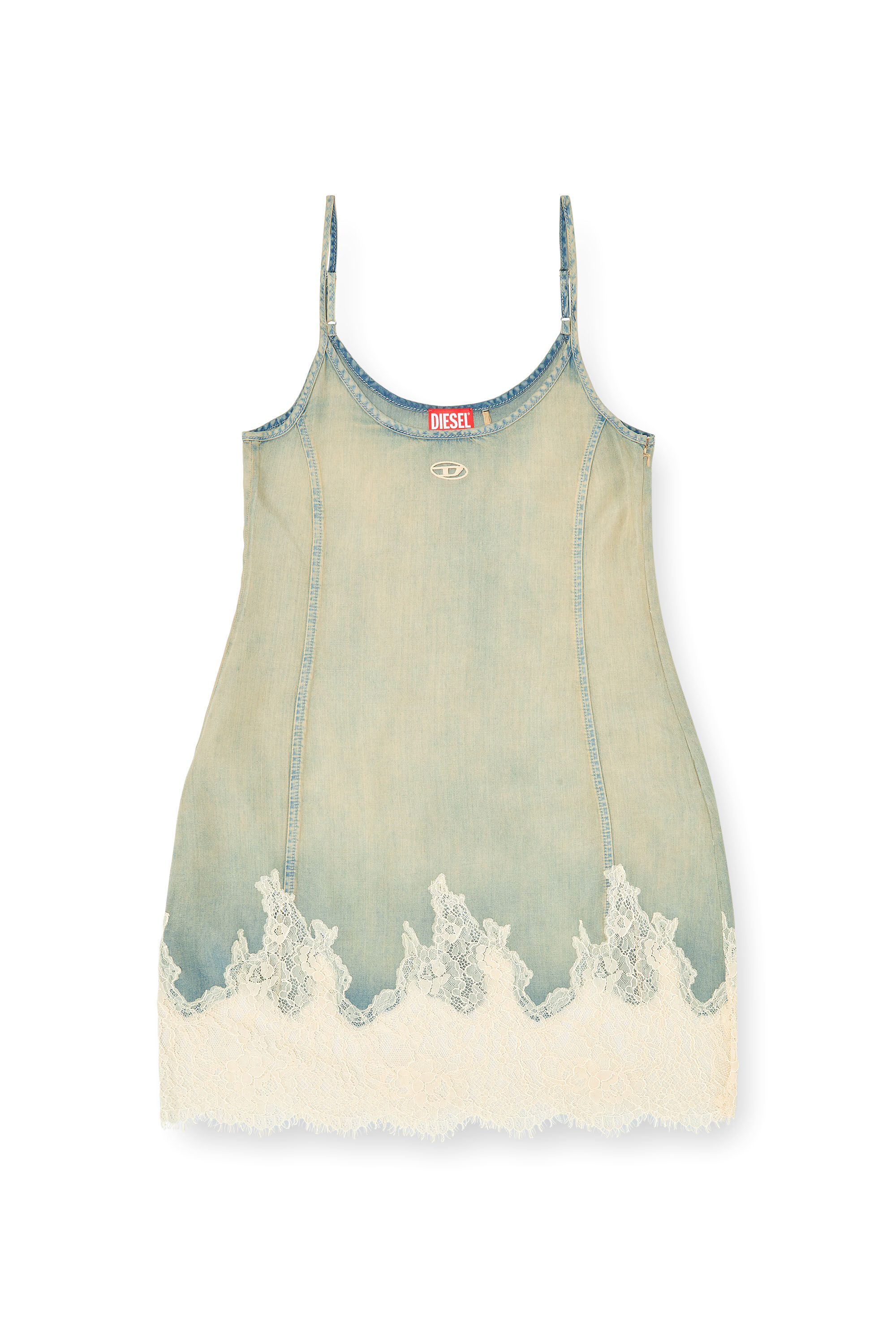 Diesel - DE-ODRY-S, Woman's Mini dress in lace denim in Blue/White - 2