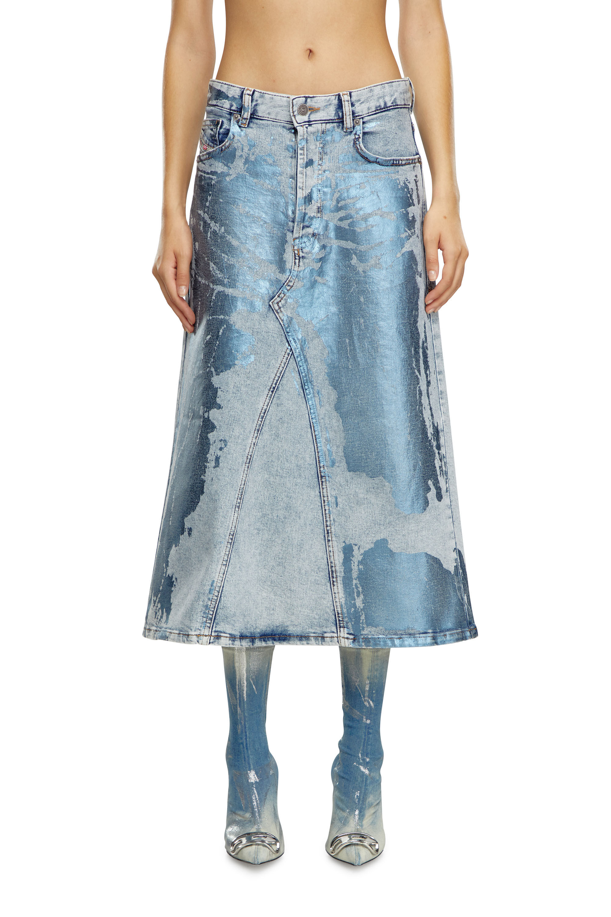 Diesel - DE-PAGO-MID-S, Woman's Midi skirt in pop-colour denim in Light Blue - 3