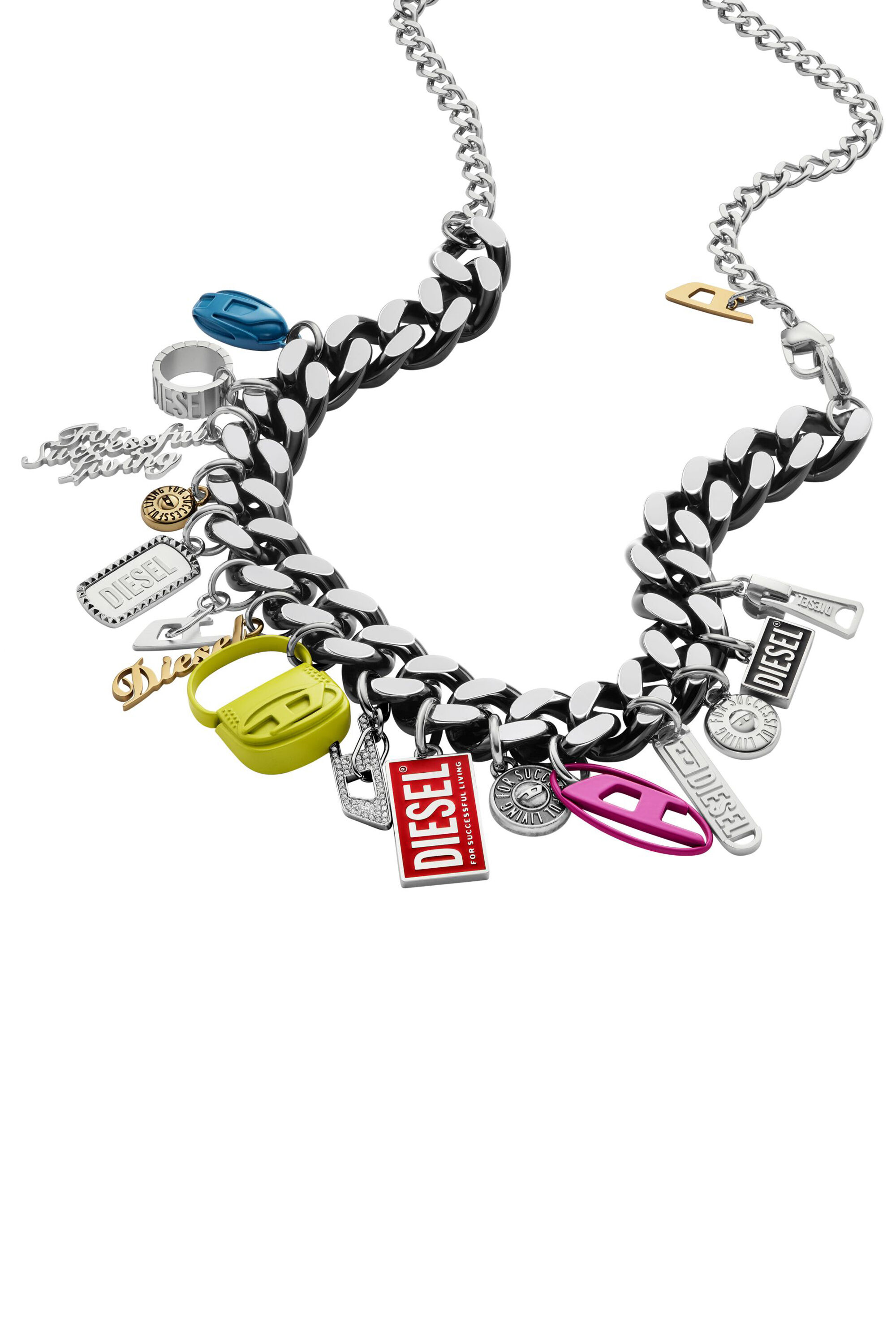 Diesel - DX1522 JEWEL, Unisex's Black stainless steel charm chain necklace in Multicolor - 1