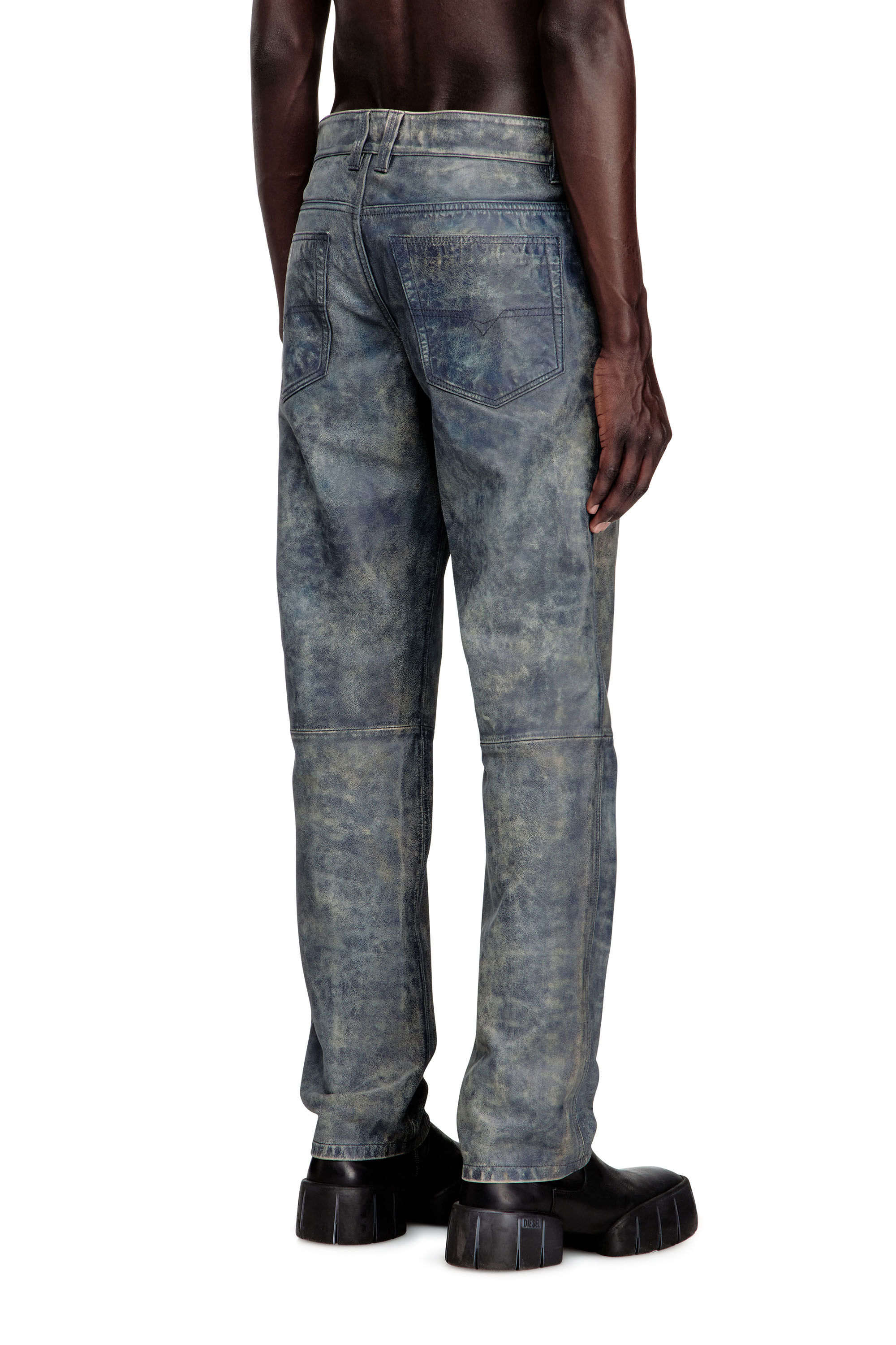Diesel - P-VYLL-QMBW, Man's Jean-cut leather pants in Blue - 4