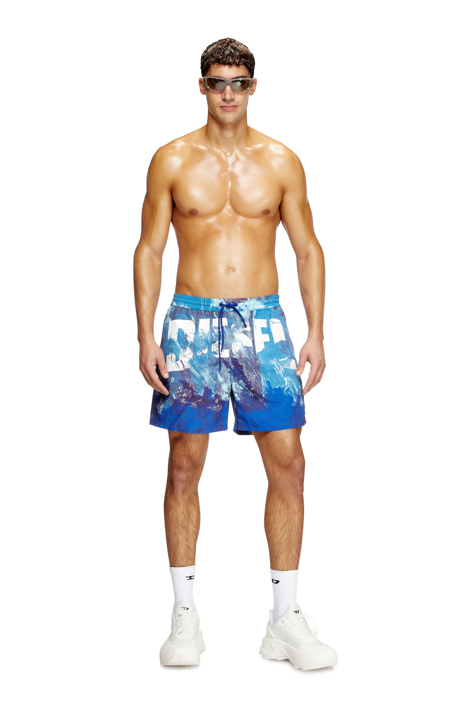 Diesel - RIO-41-D-POP, Man's Mid-length swim shorts with graphic print in Light Blue - 2