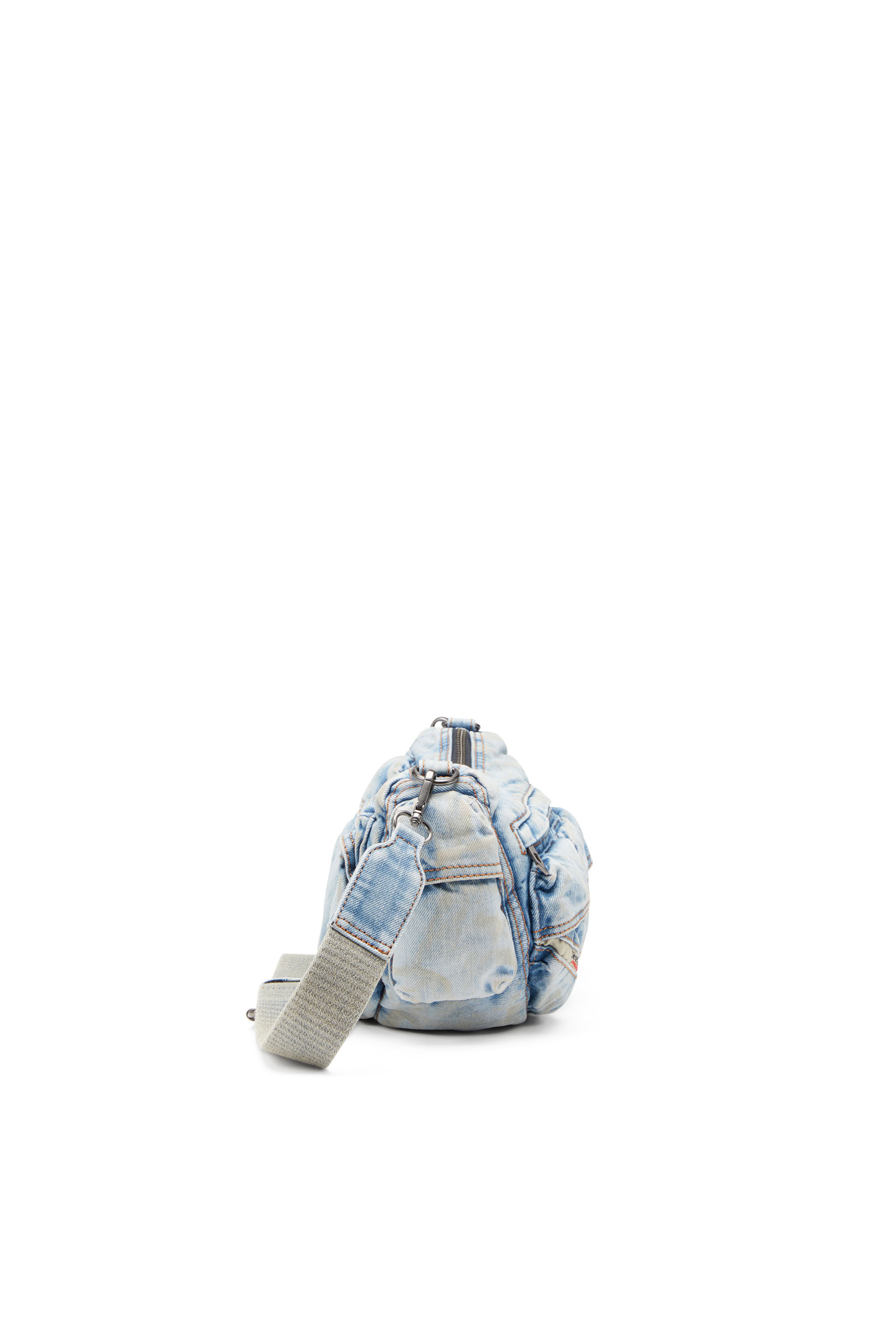 Diesel - RE-EDITION TRAVEL 3000 SHOULDER BAG X, Unisex's Travel 3000-Multipocket bag in treated denim in Light Blue - 4