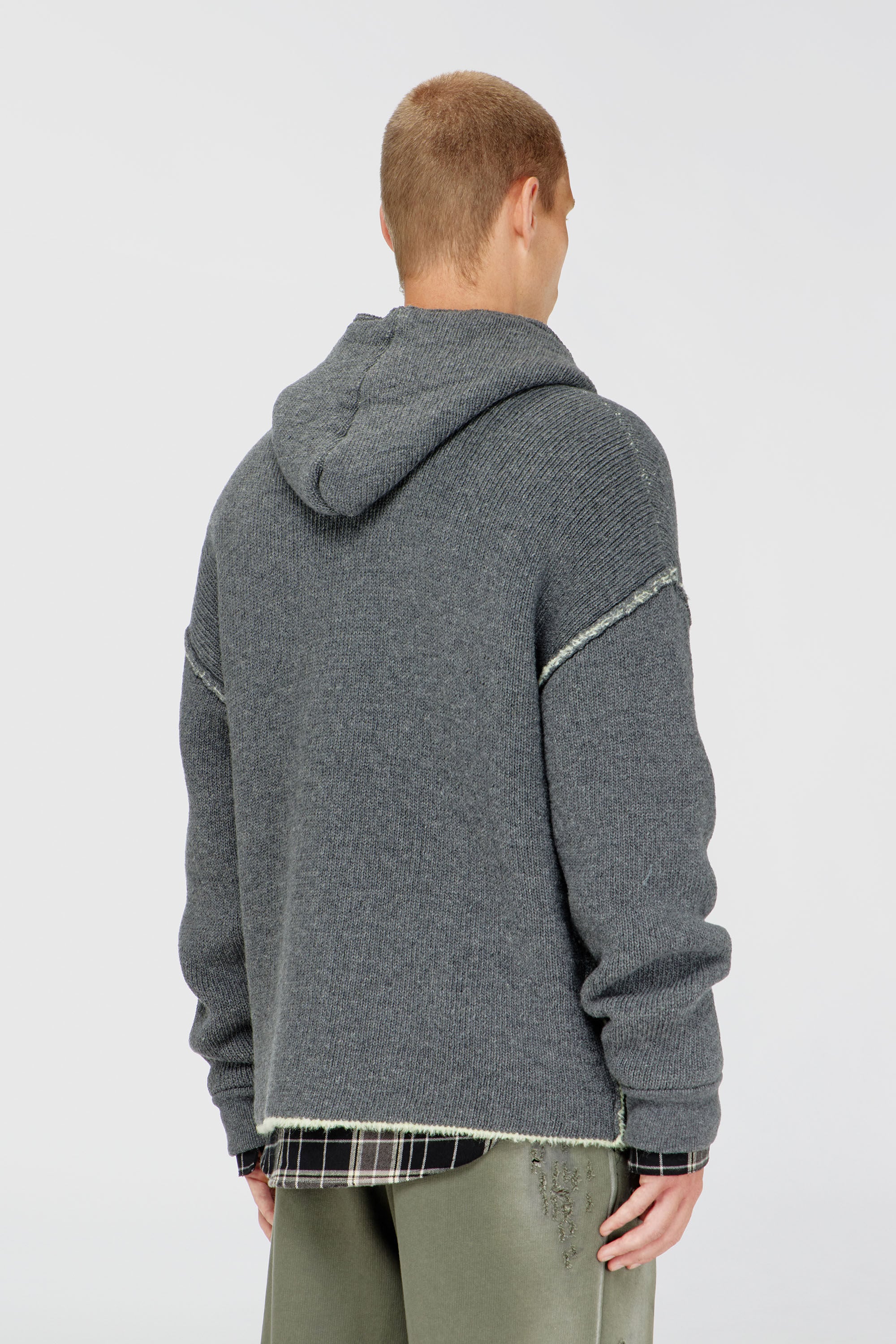 Diesel - K-BOUBBY, Man's Zip-up hoodie in dual-texture knit in Grey - 4