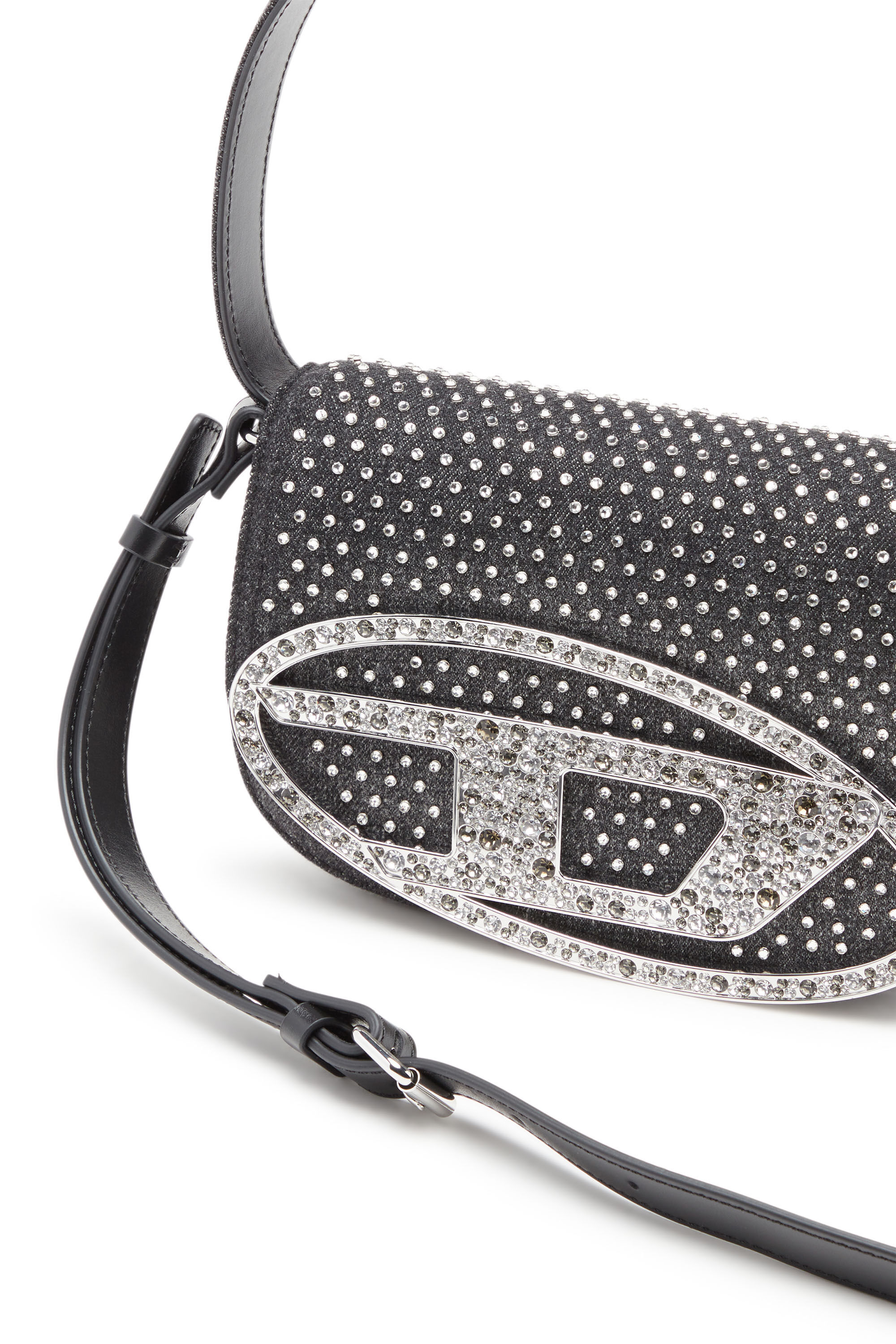 Women's 1DR-Iconic shoulder bag in denim and crystals | Black | Diesel