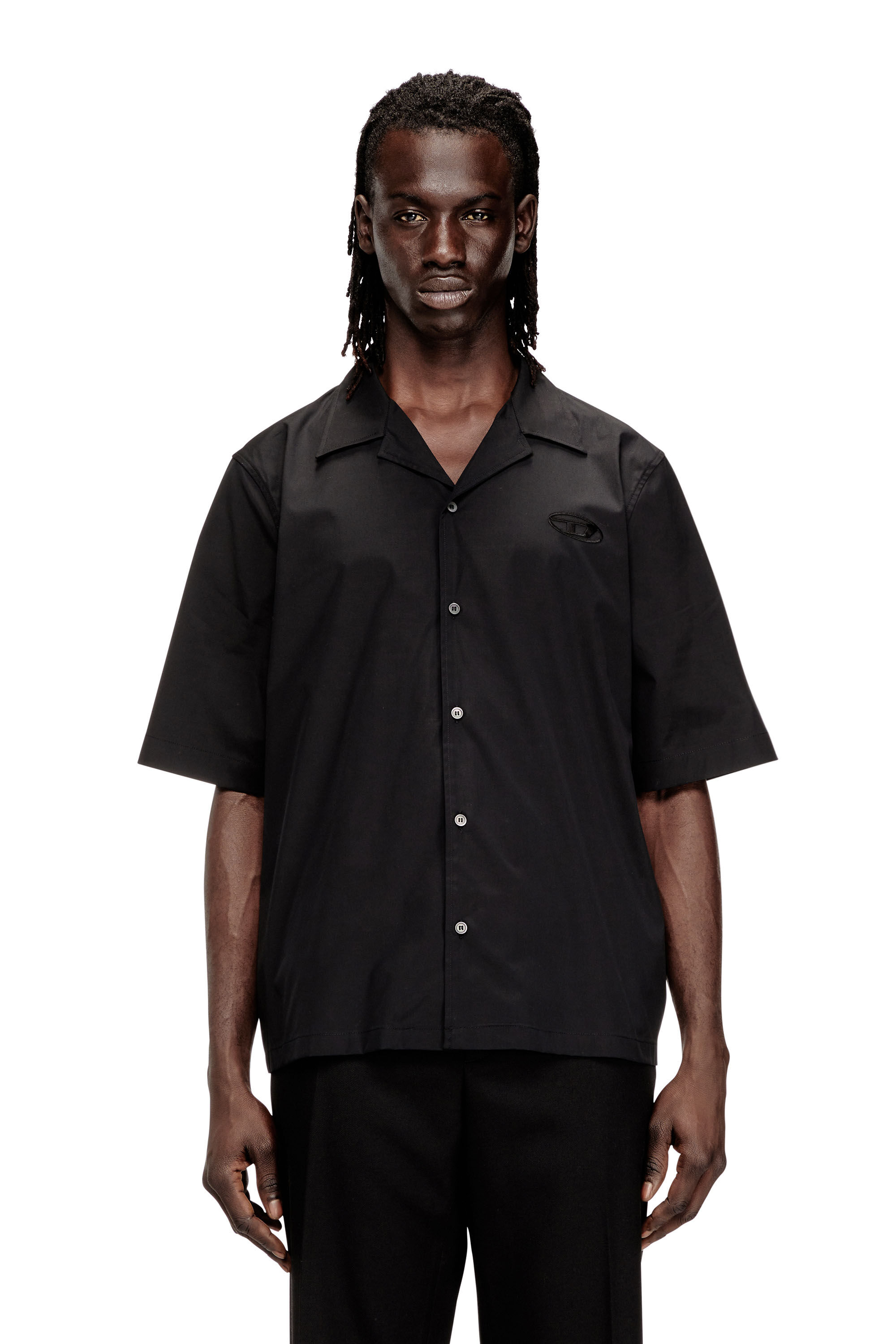 Diesel - S-MAC-GSBH, Man's Stretch poplin shirt with Oval D embroidery in Black - 3