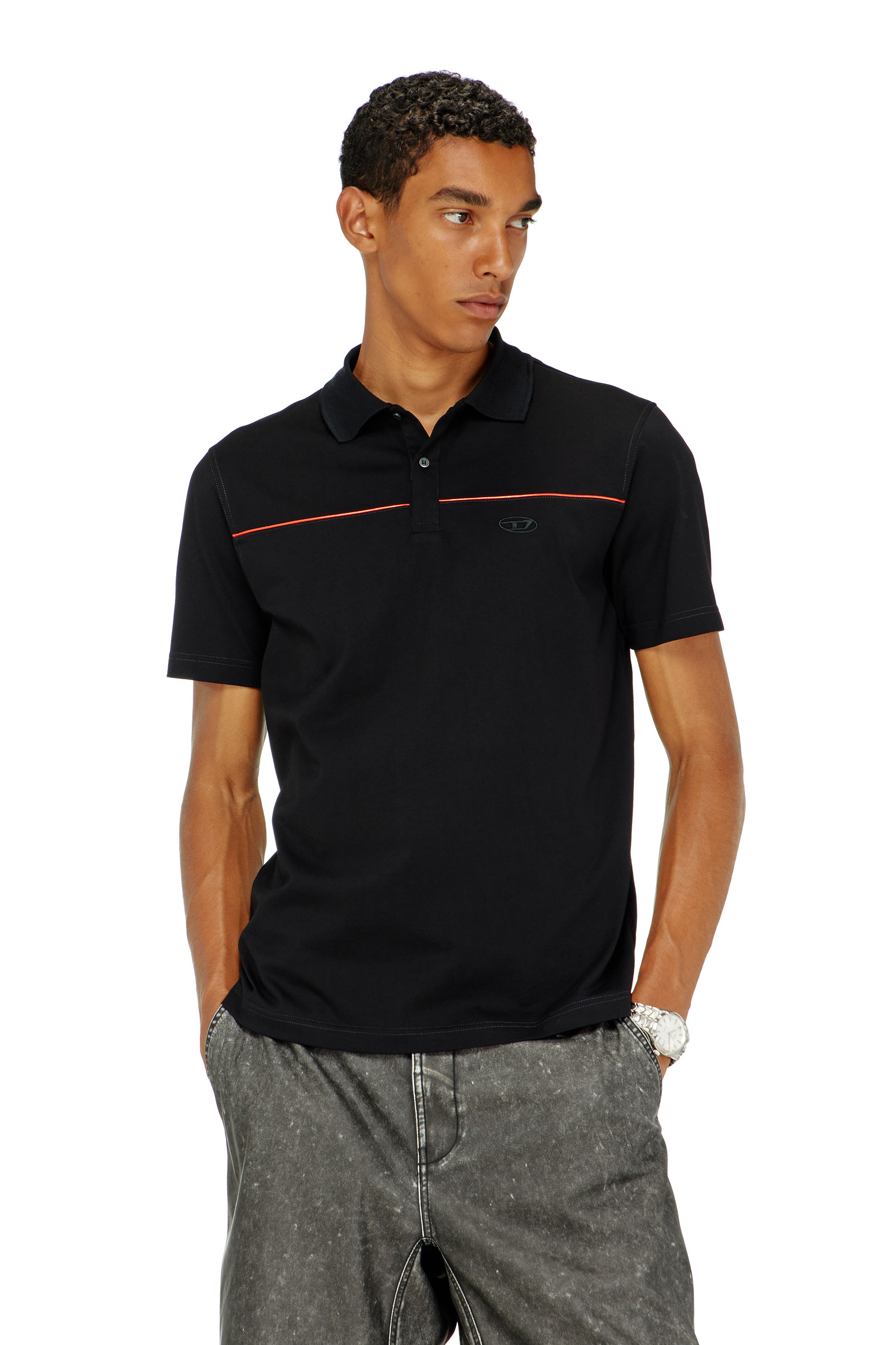 Diesel - T-REJUST-PIPING, Man's Polo shirt with contrast piping in Black - 3