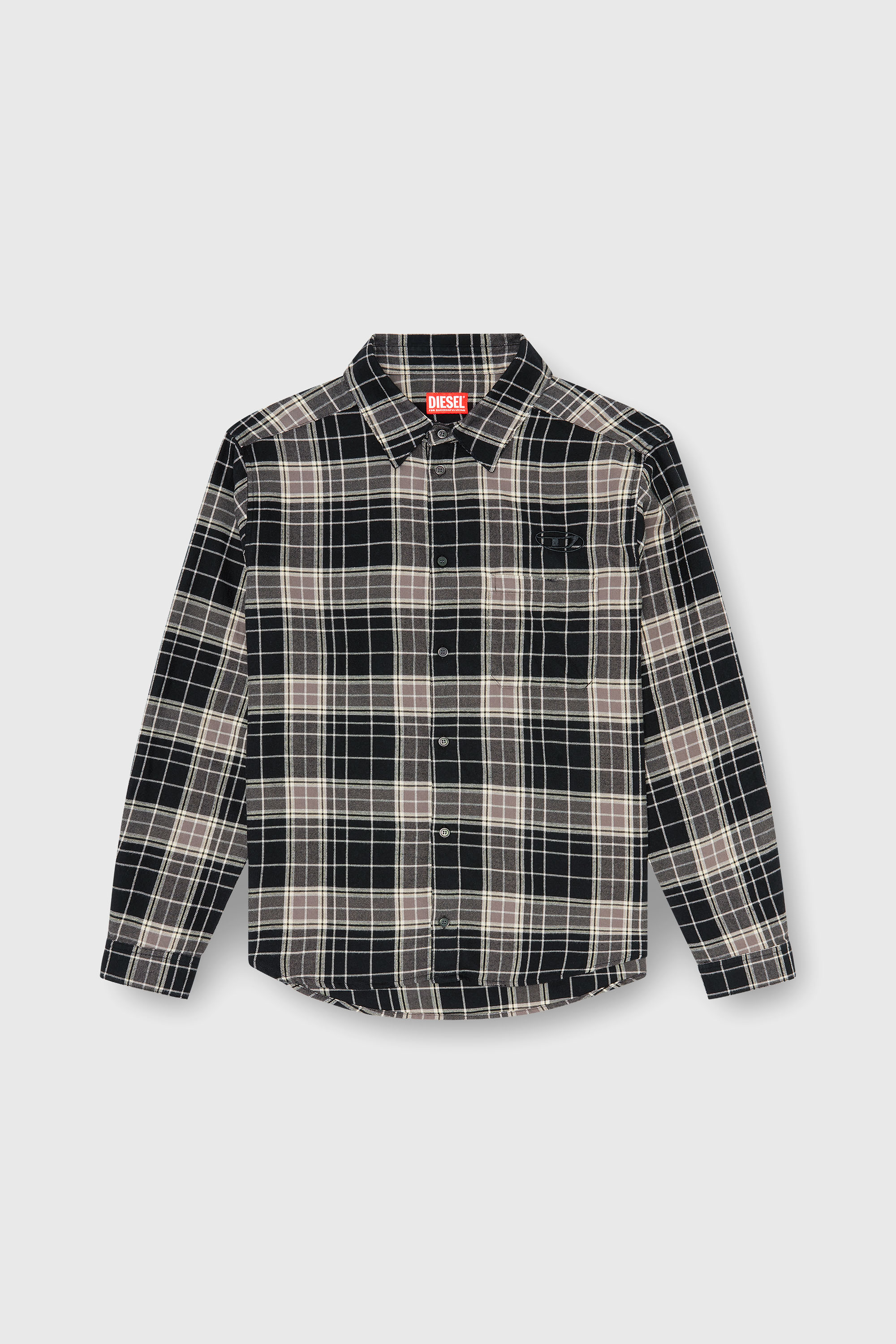 Diesel - S-SIMPLY-HNBI, Man's Distressed shirt in check flannel in Beige/Black - 2