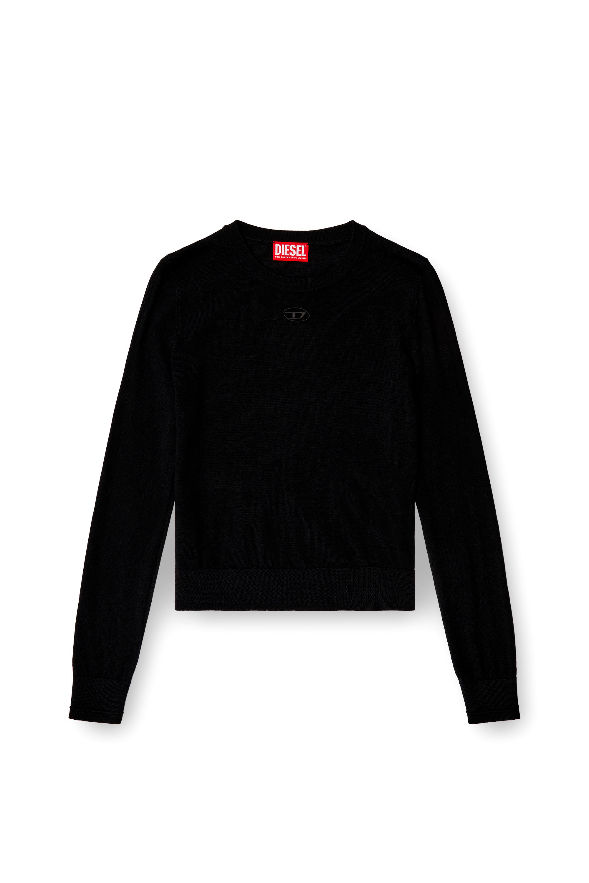 Diesel - M-ALINESA, Woman's Wool jumper with cut-out logo in Black - 3