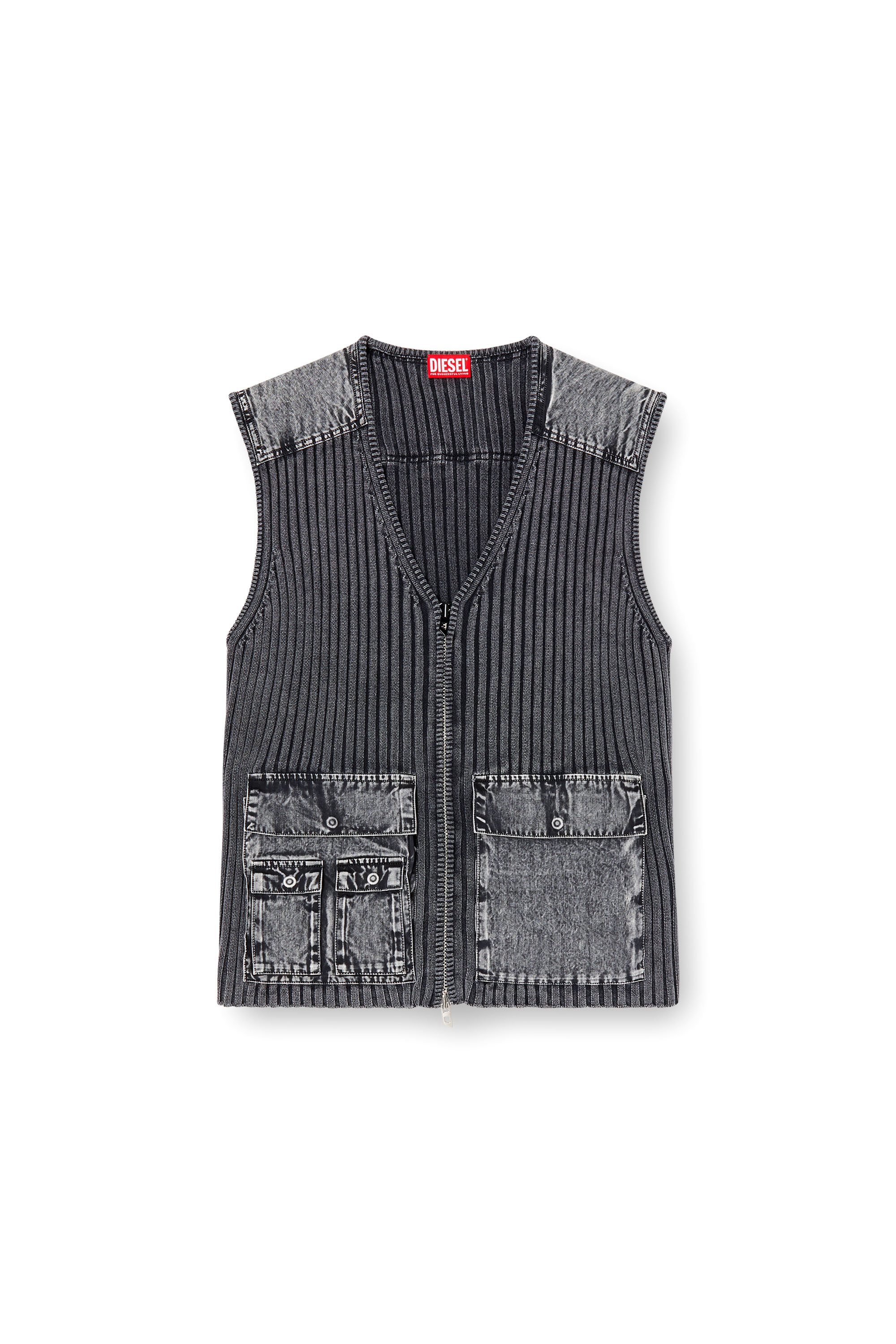 Diesel - K-MARGIE, Man's Utility vest with contrast panels in Dark grey - 2