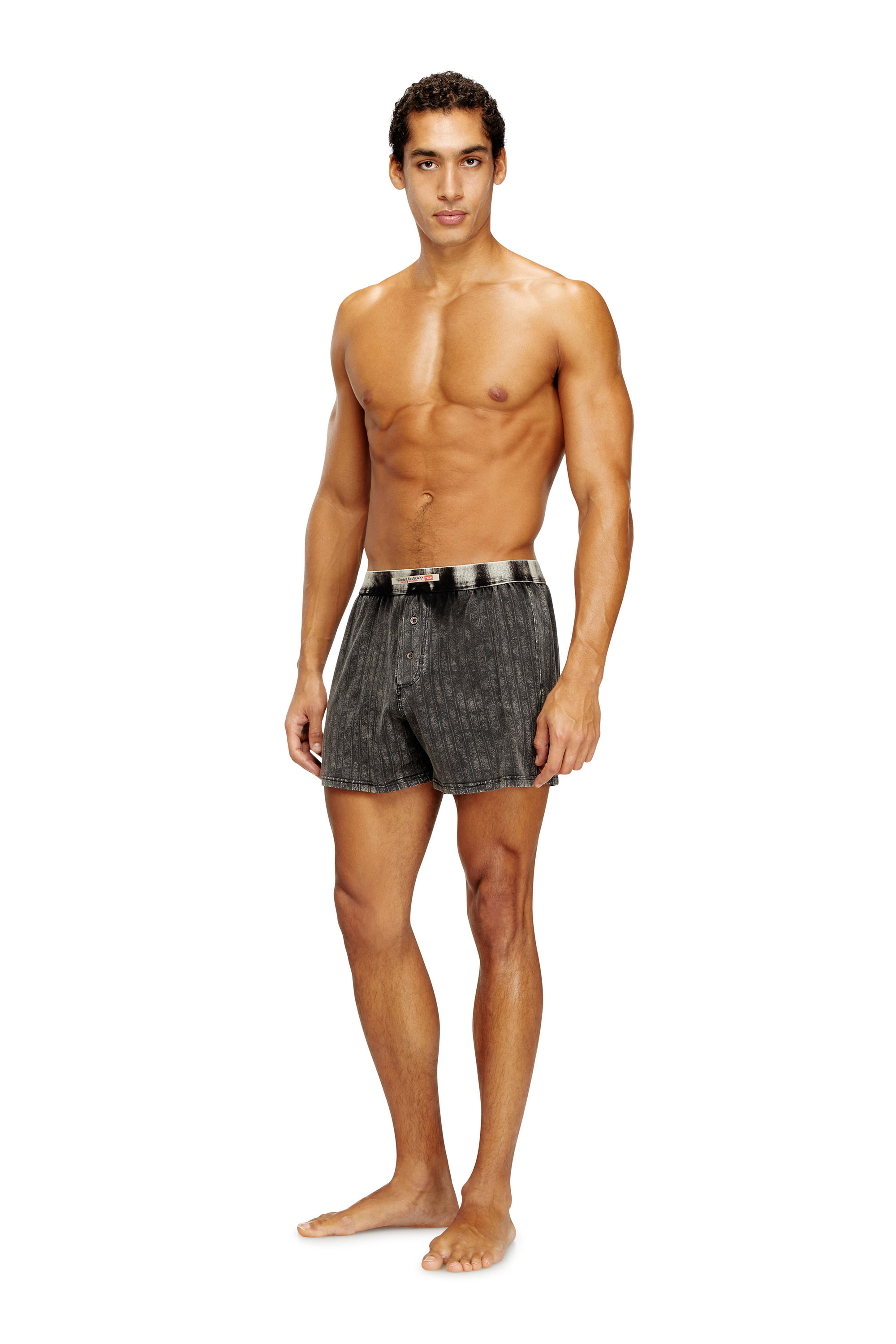 Diesel - STARK-DNM, Man's Long cotton boxers with pinstripe denim effect in Grey - 1