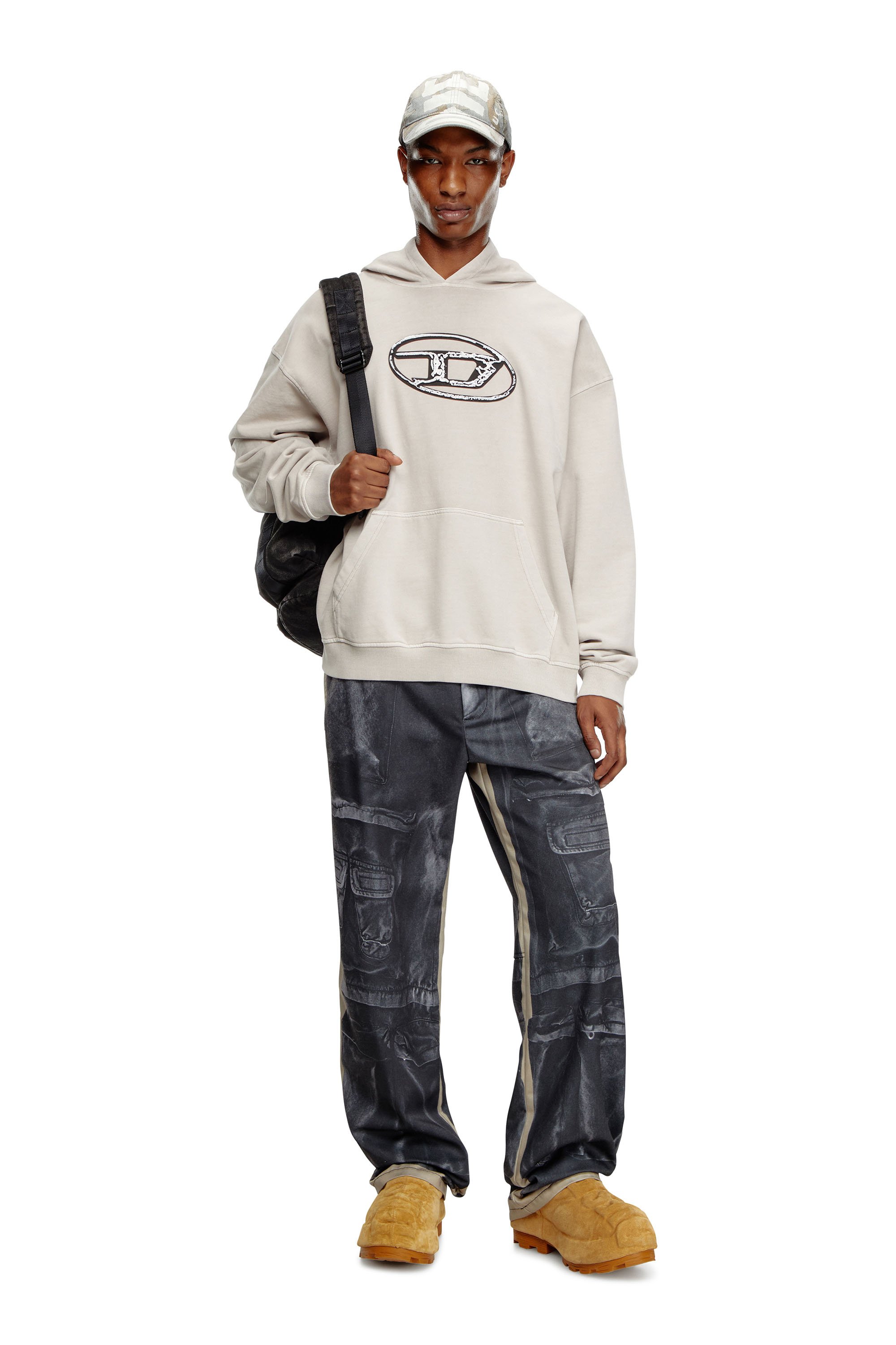 Diesel - S-BOXT-HOOD-Q7, Man's Hoodie with multi-layered logo print in Grey - 2