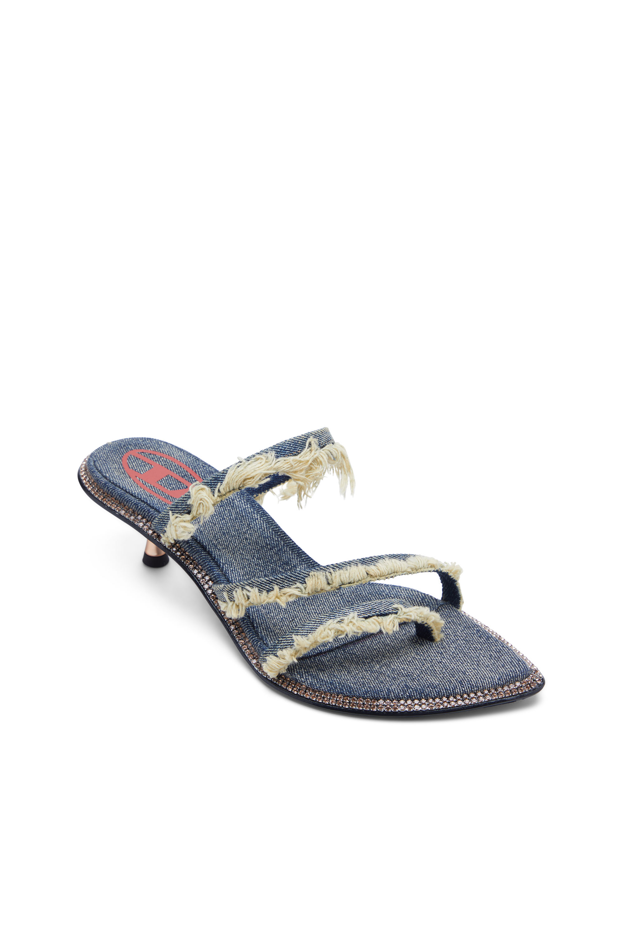 D-HAVANNA KITTIE, Blue Diesel - D-HAVANNA KITTIE, Woman's D-Havanna Kittie-Frayed-denim mules with crystals in Blue - 6