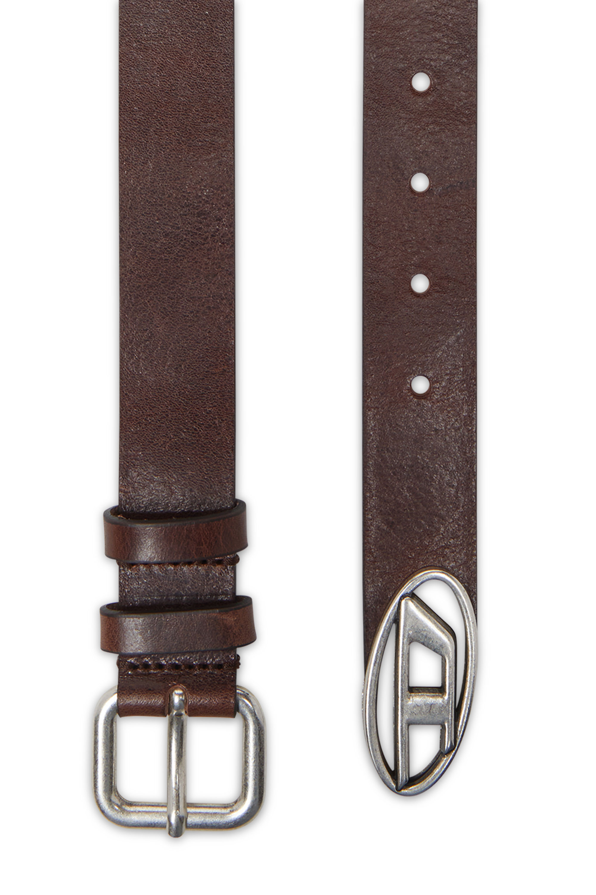 Diesel - B-INLAY, Unisex's 2.9cm leather belt with oval d logo in Brown - 1