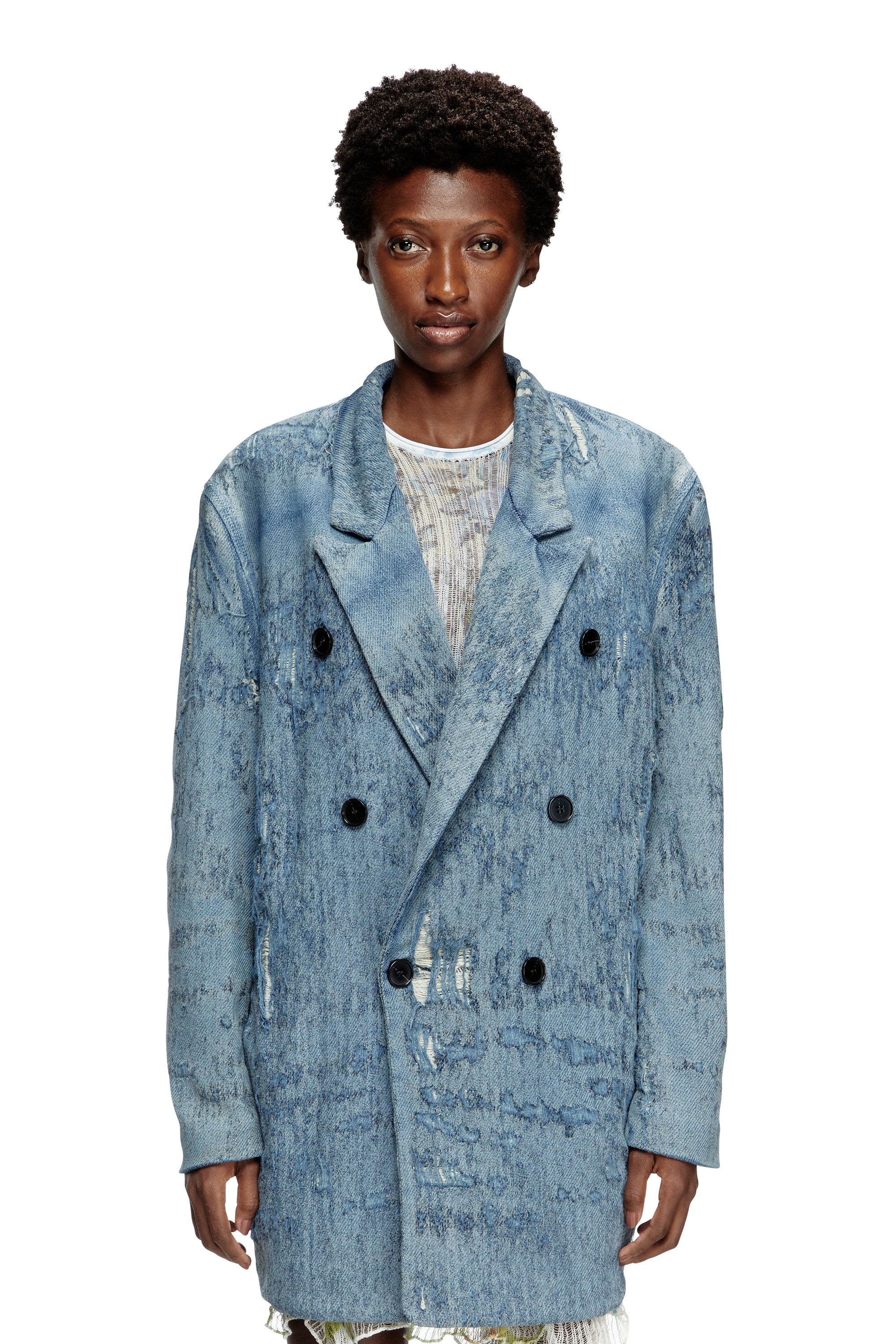 Diesel - D-PEKKA-FSG2, Unisex's Blazer in ultra-destroyed jacquard denim in Light Blue - 1