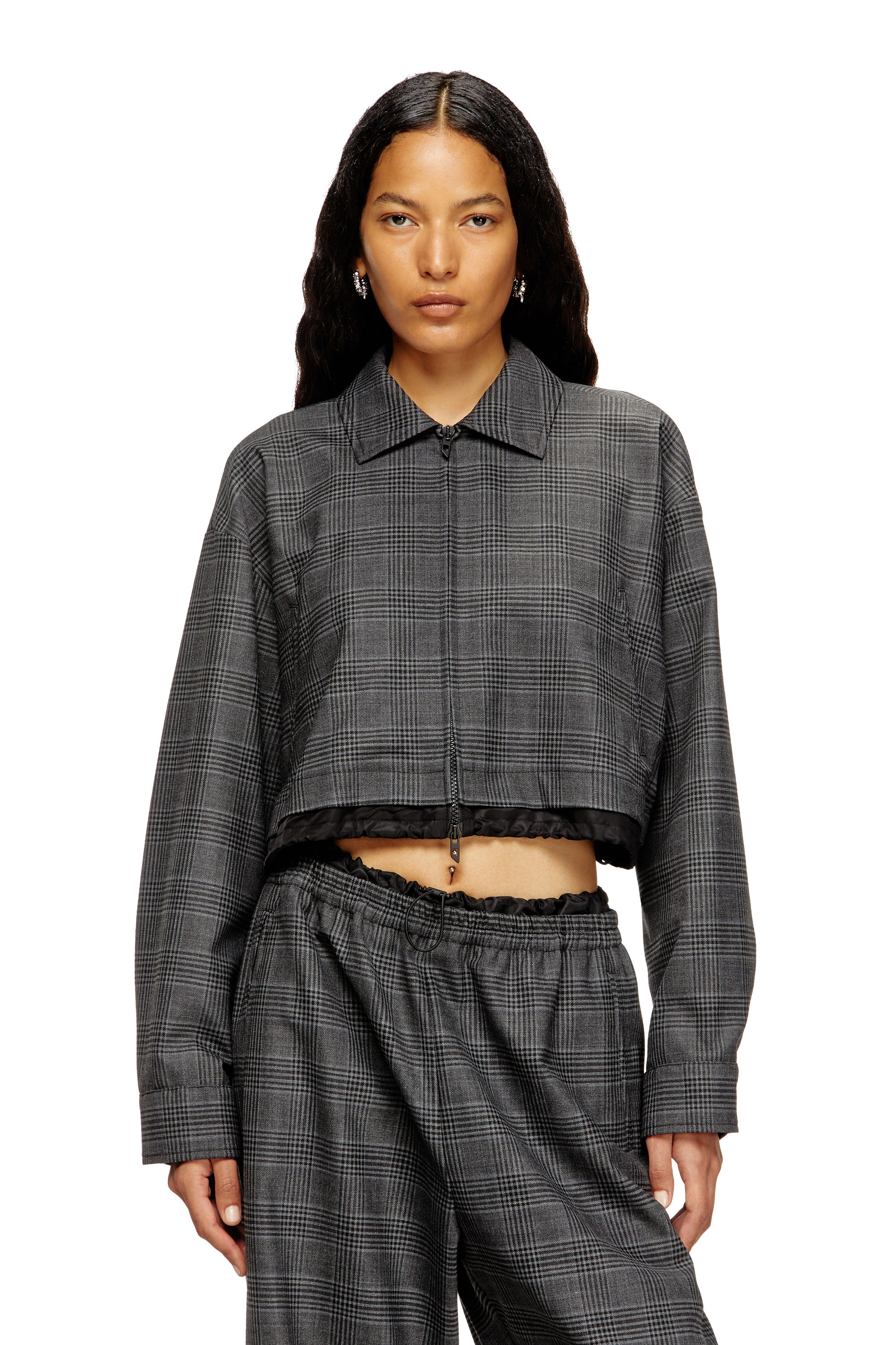 J-TING-FEM, Black Diesel - J-TING-FEM, Woman's Cropped Prince of Wales wool-blend coach jacket in Black - 3