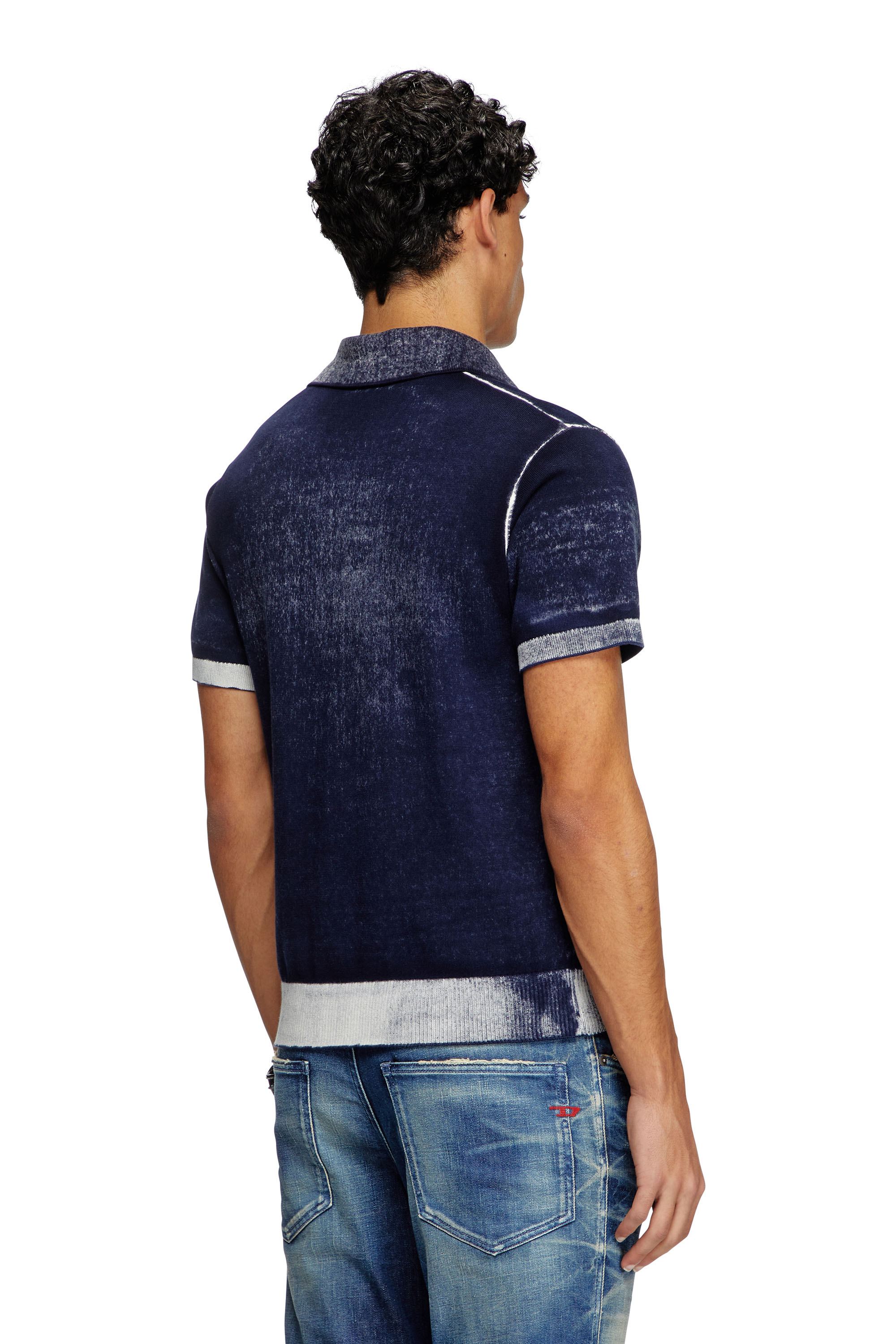 Diesel - K-LORENZO-SS, Man's Reverse-print short-sleeve polo jumper in Blue - 4