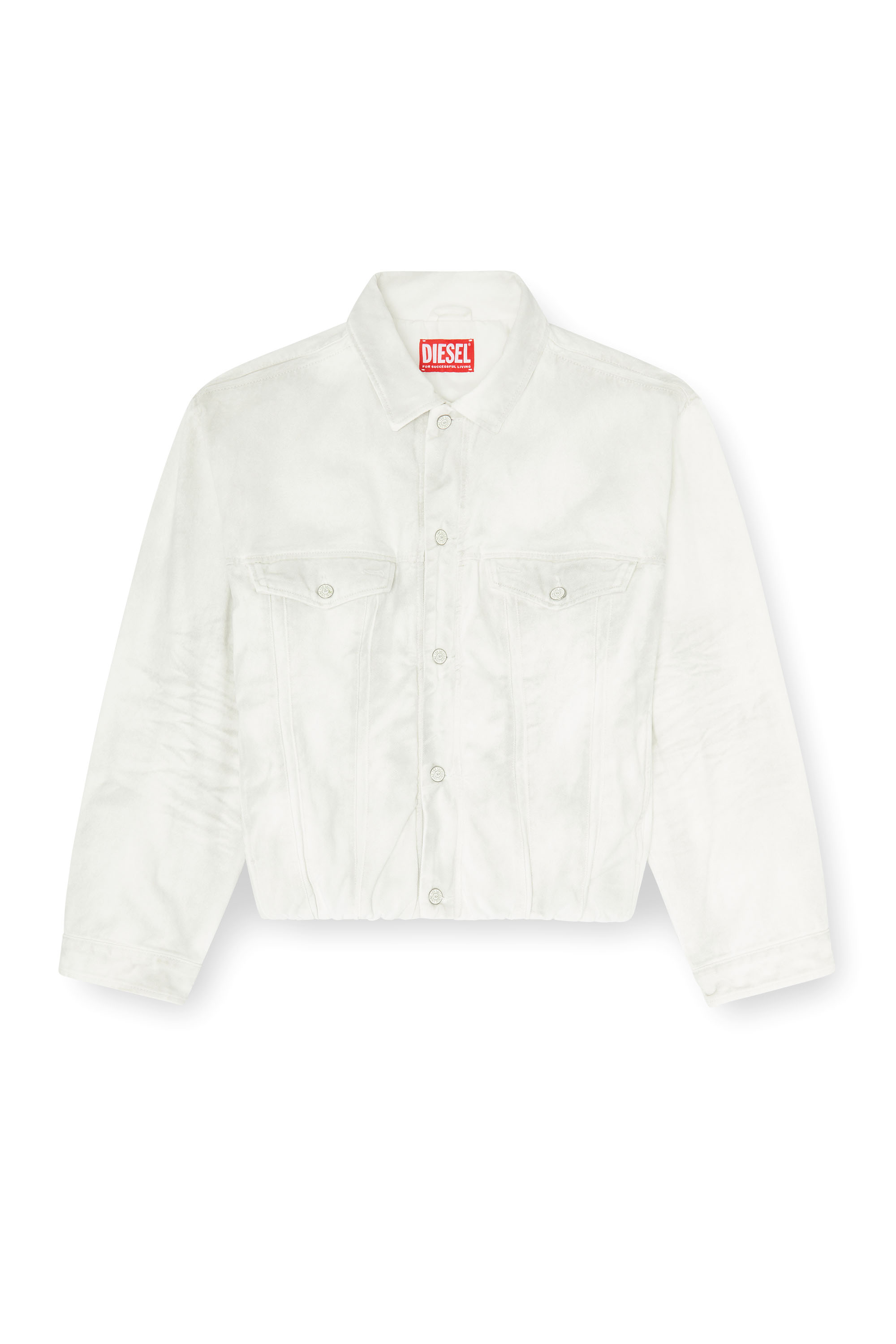 Diesel - D-MORVI-FSJ1, Man's Elasticated trucker jacket in denim in White - 4