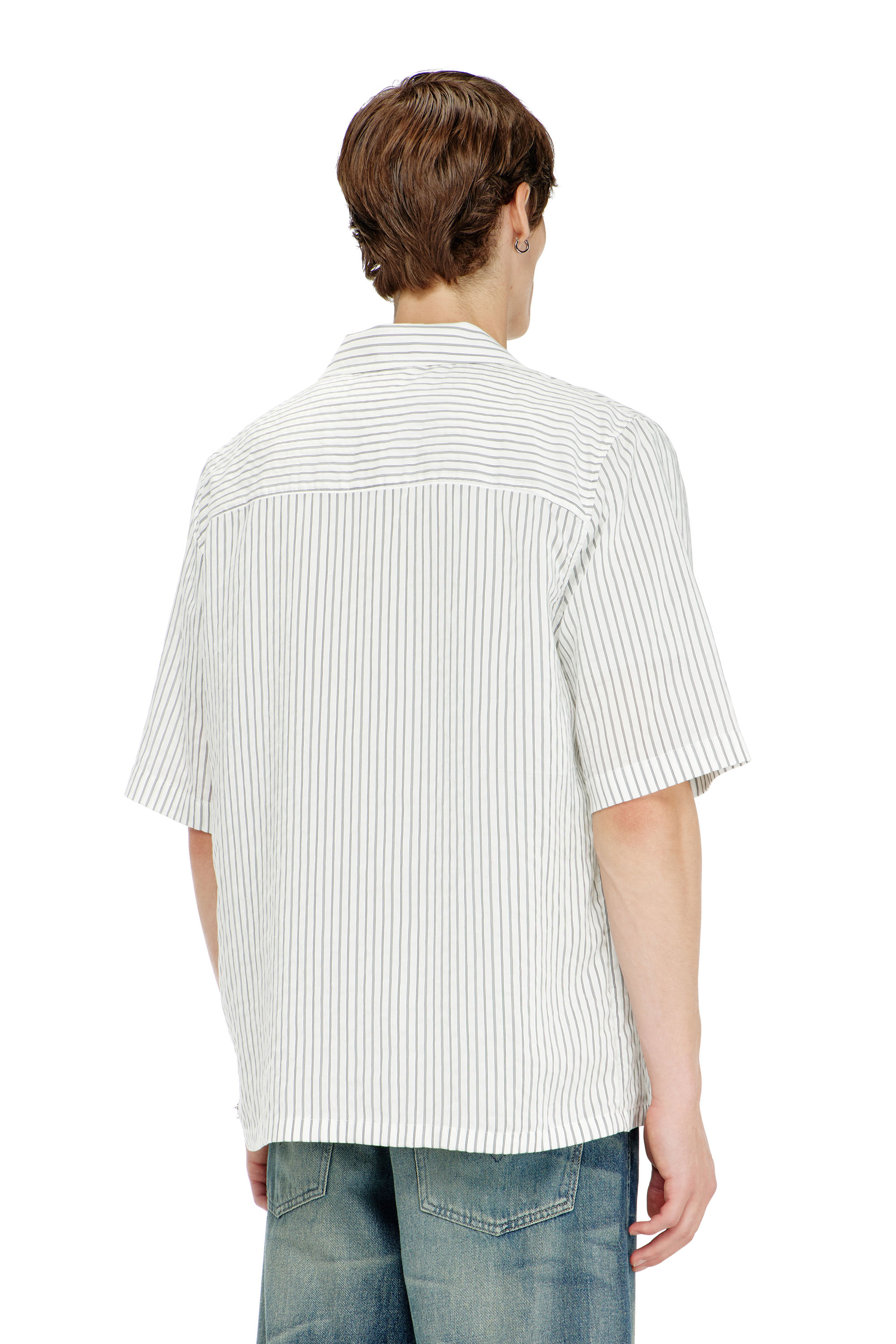 Diesel - S-MAC-EFBV, Man's Half-sleeve shirt in pinstripe modal in White/Grey - 4