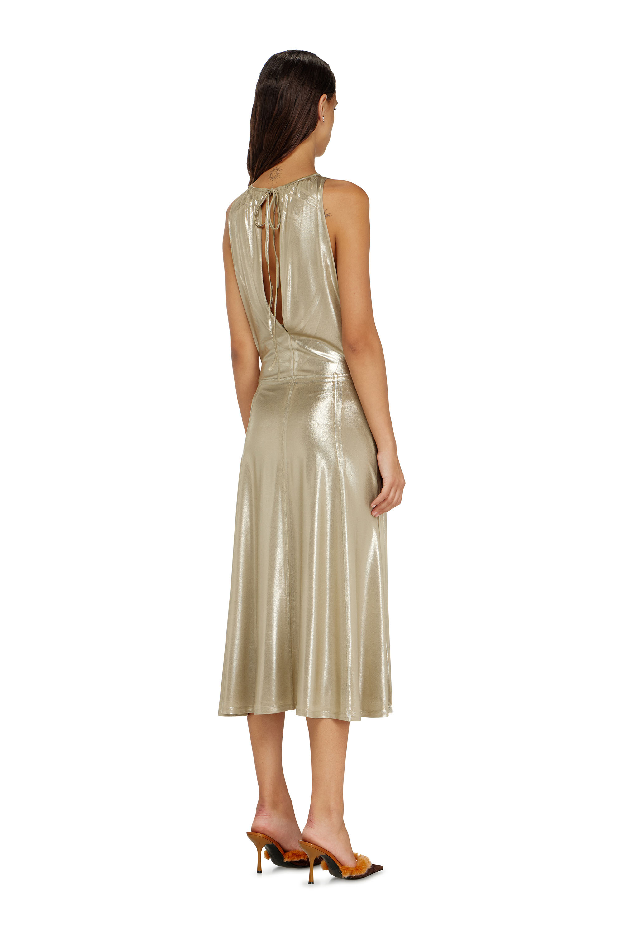 Diesel - D-DYVYNY, Woman's Fluid metallic midi dress with open back in null - 4