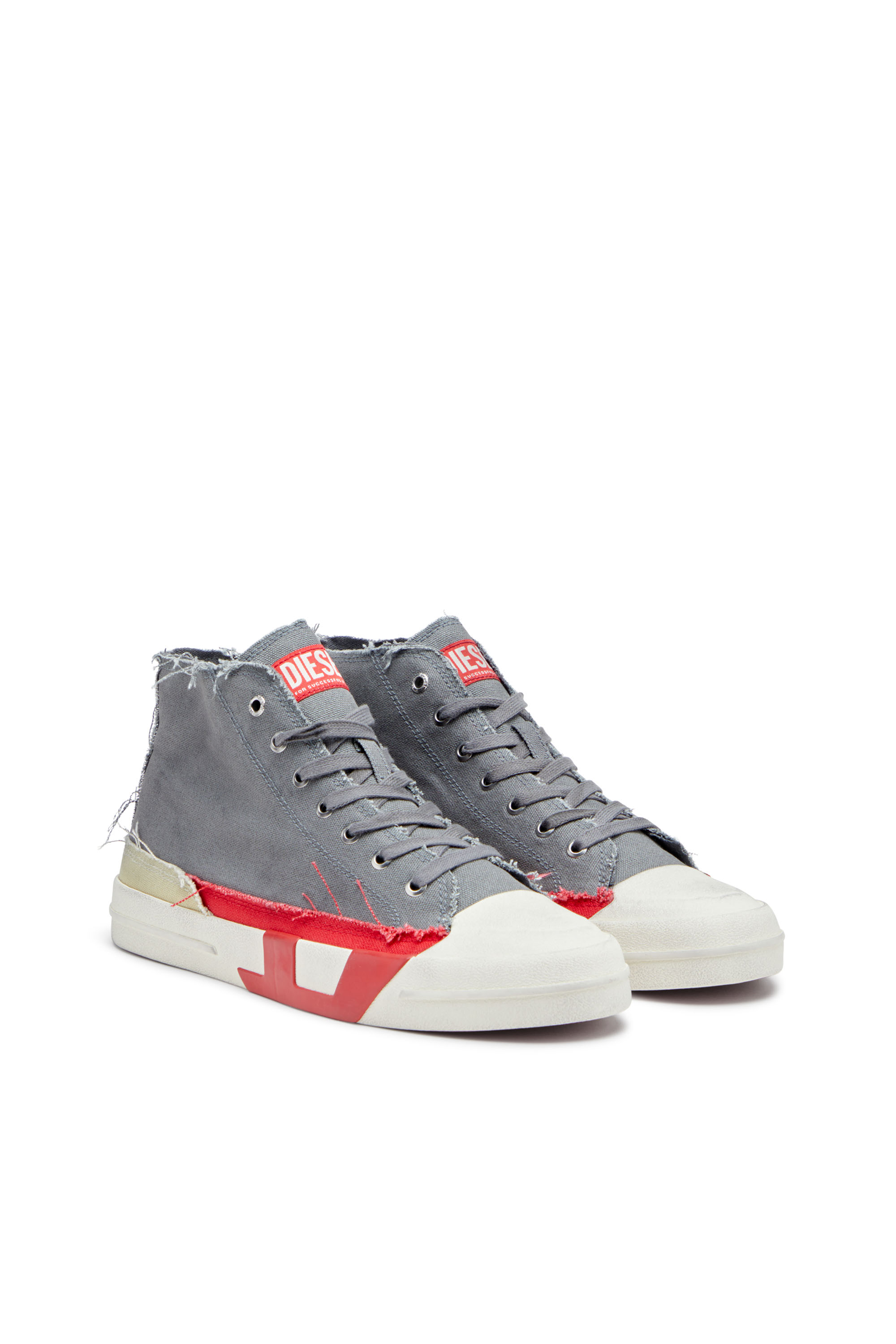 S-D-VERSE MID, Grey/Red Diesel - S-D-VERSE MID, Man's S-D-Verse-Dirty-effect high-top canvas sneakers in Grey/Red - 2