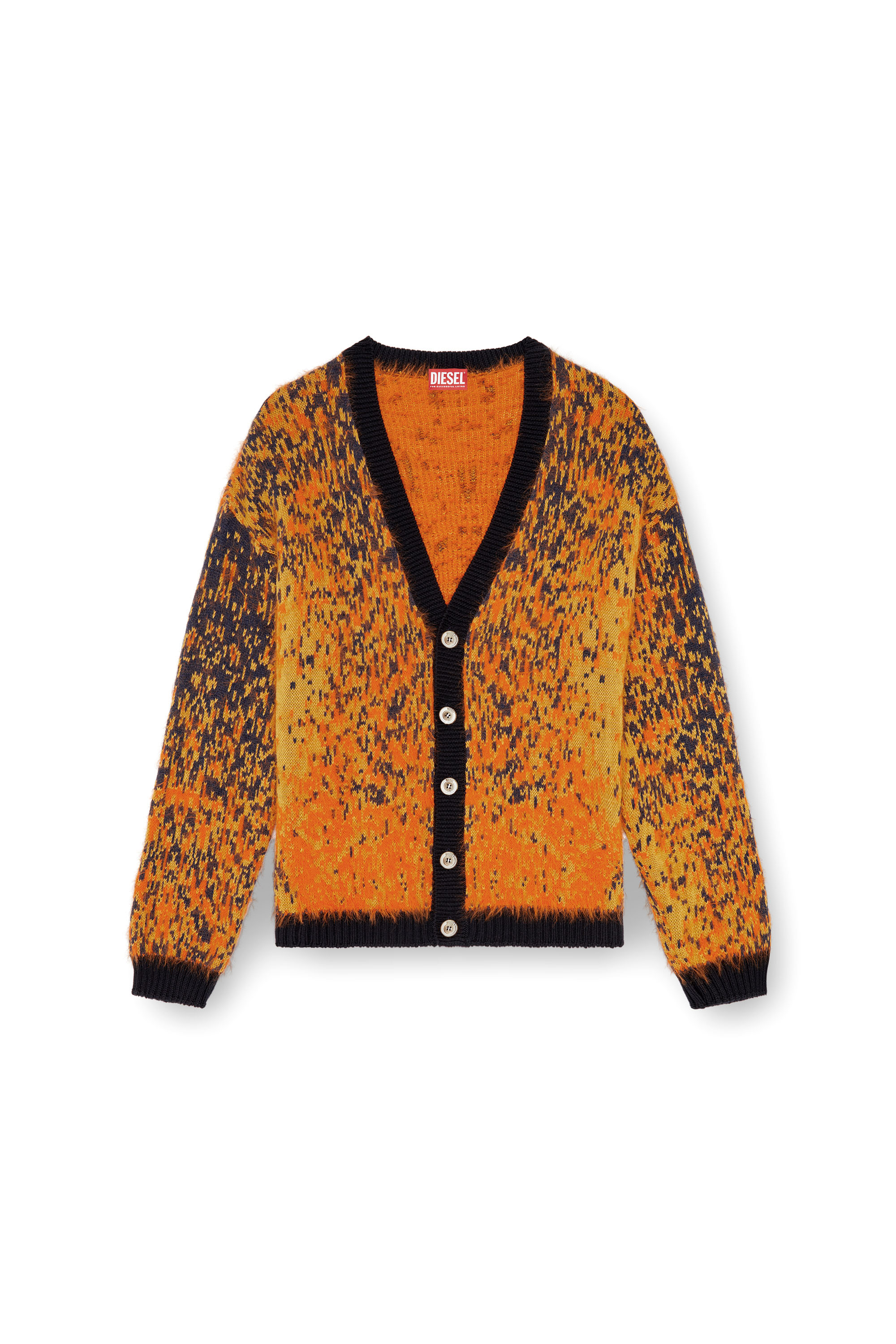 Diesel - K-RANGER, Man's Fuzzy cardigan with abstract pattern in Orange - 3