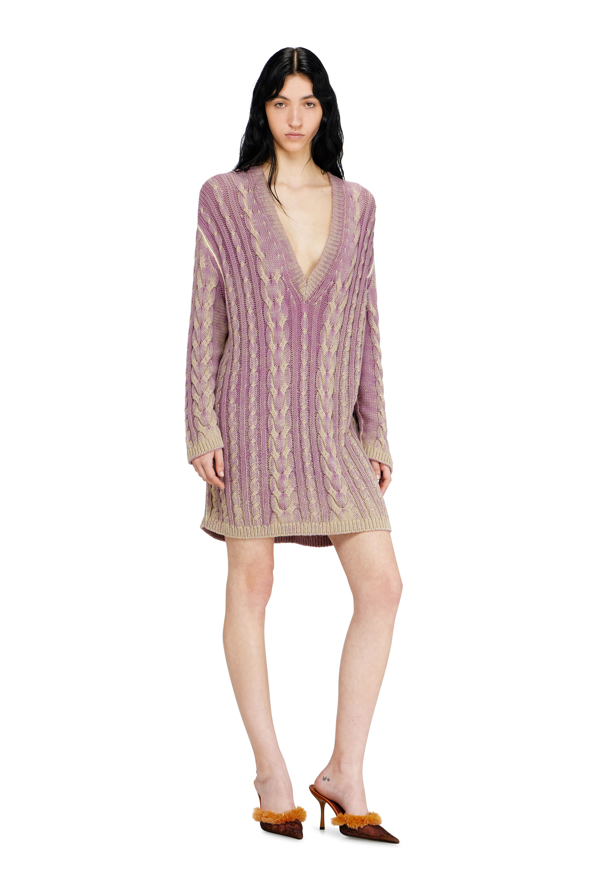 Diesel - M-ELGA, Woman's Short sweater dress in cable knit in Lilac - 2