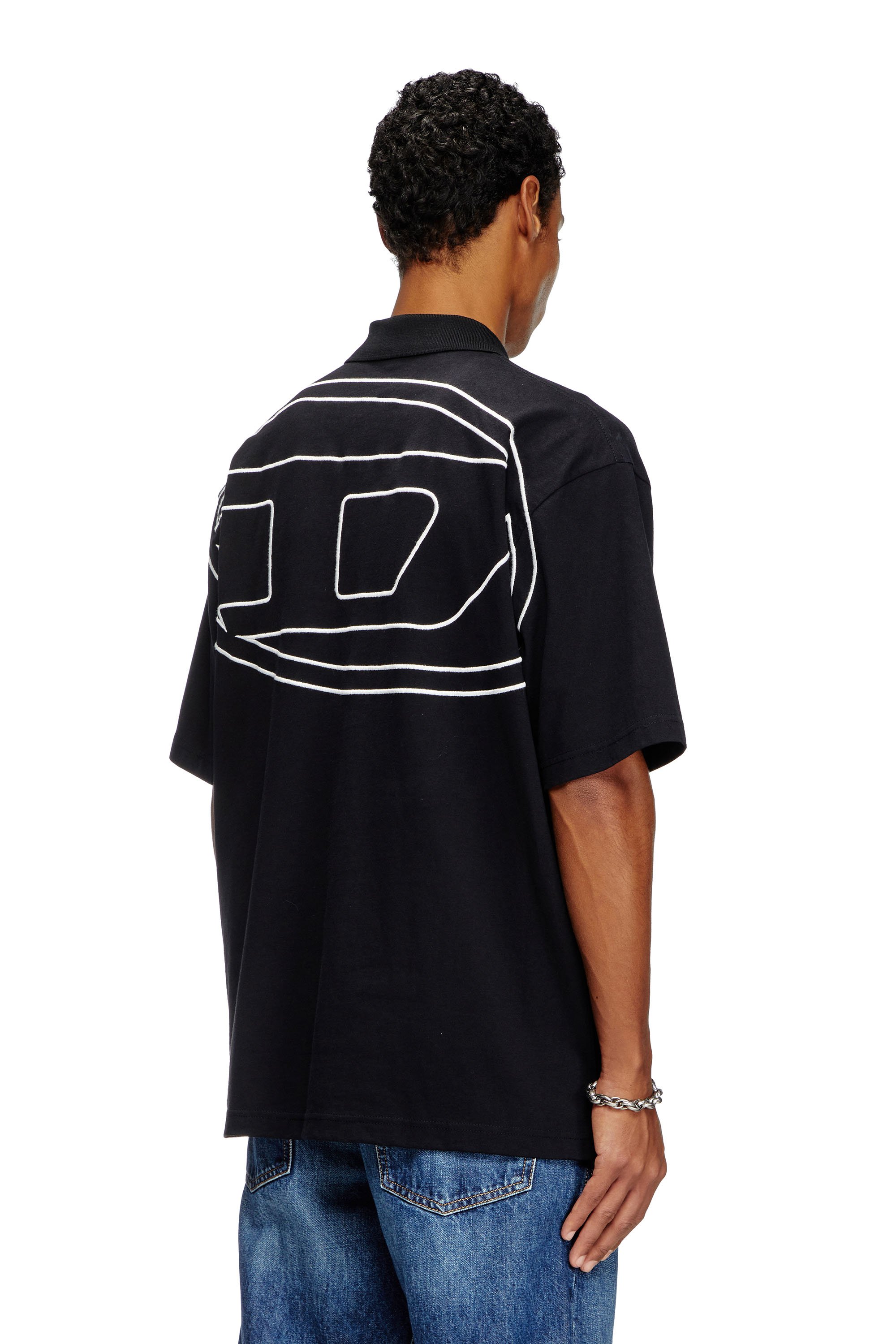 Diesel - T-VORT-MEGOVAL-D, Man's Polo shirt with maxi oval D embroidery in Black - 1