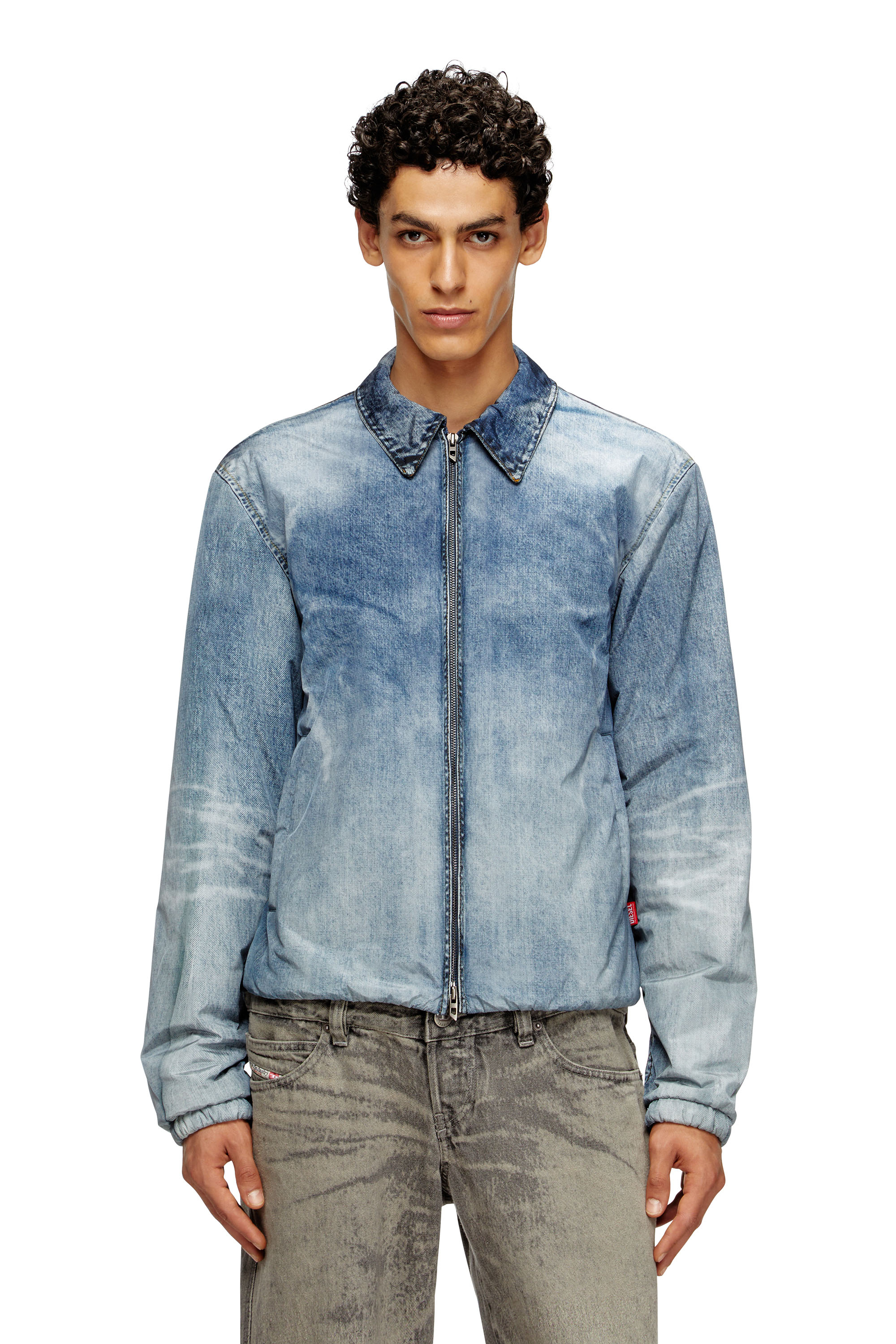 Diesel - J-ACT, Man's Jacket in denim-effect nylon in Light Blue - 3