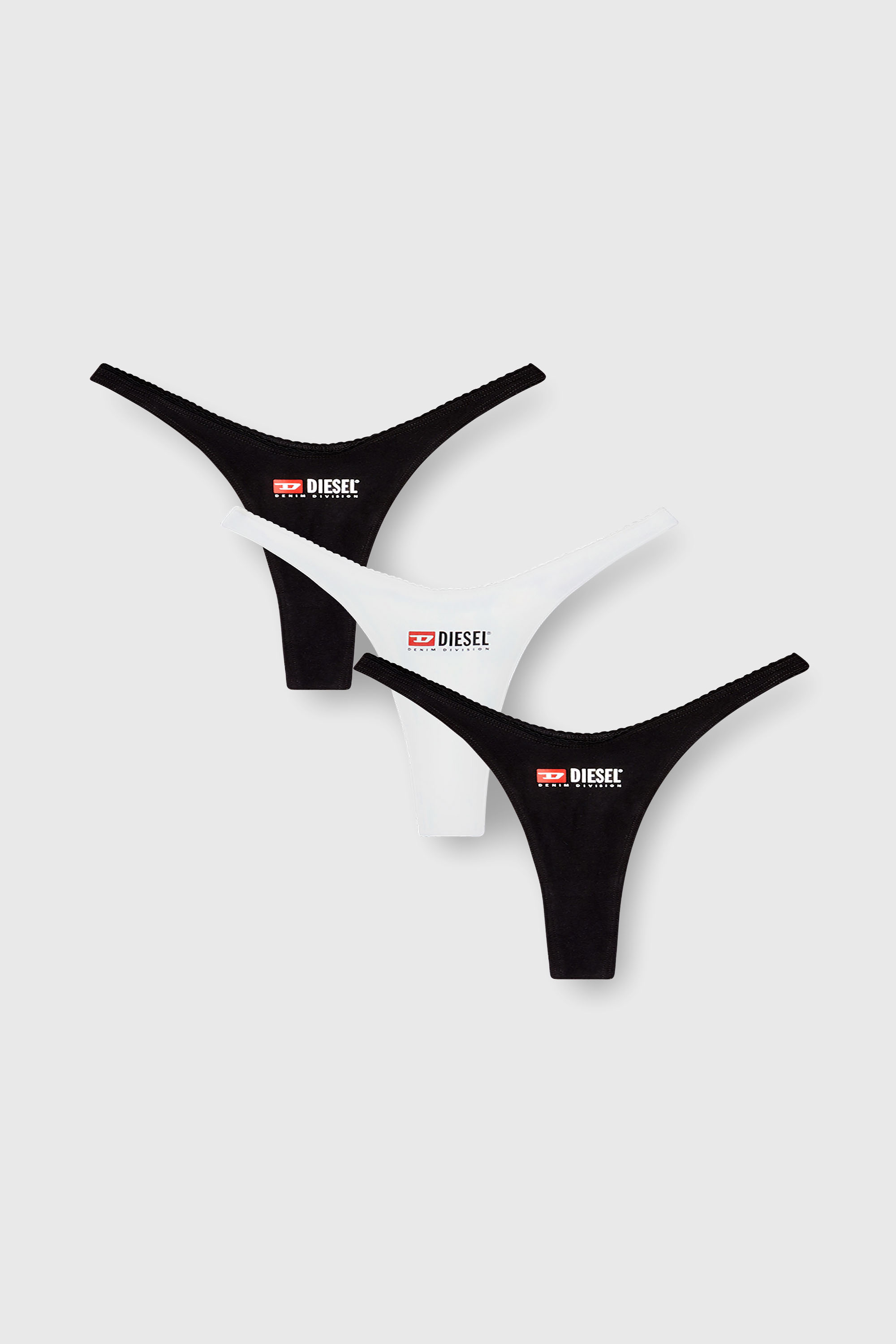 Diesel - MICRO-PUNCHY-D-CORE-3PACK, Woman's Three-pack of stretch cotton thongs with logo in Black - 1