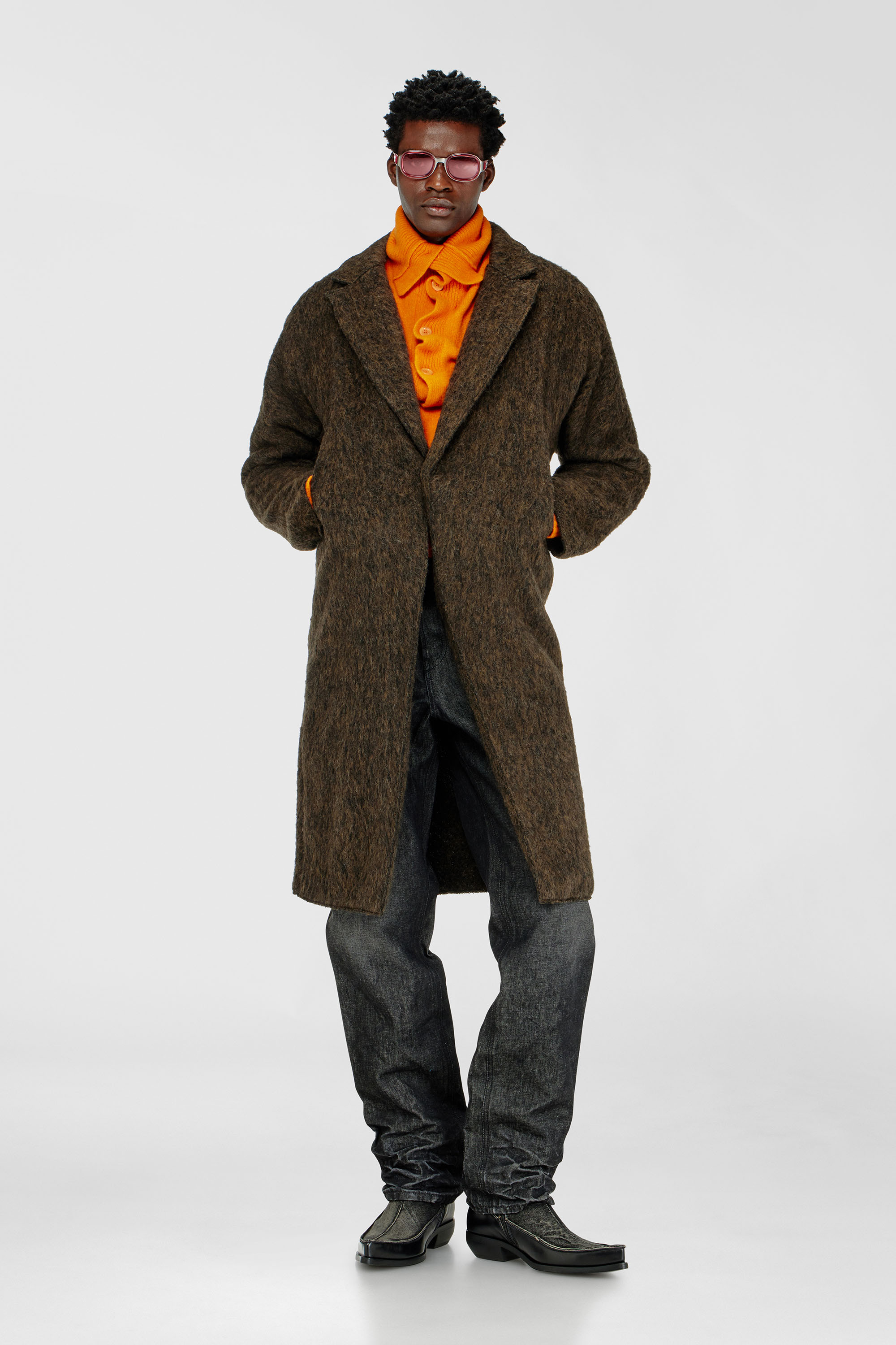 Diesel - W-HULL, Man's Coat in wool and alpaca blend in Brown - 1