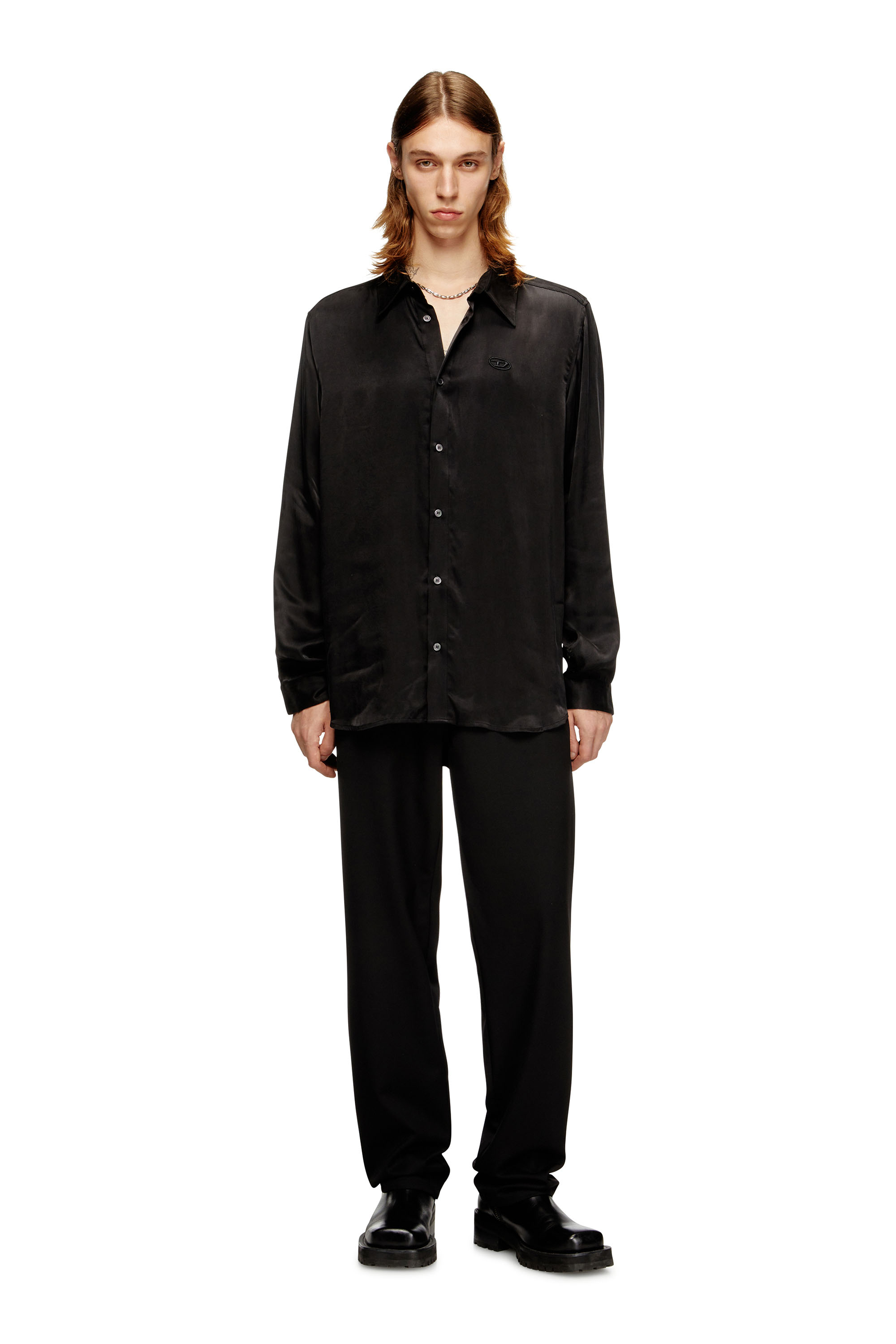 Diesel - S-SIMPLY-AJFU, Man's Cupro shirt with embroidered logo in null - 2