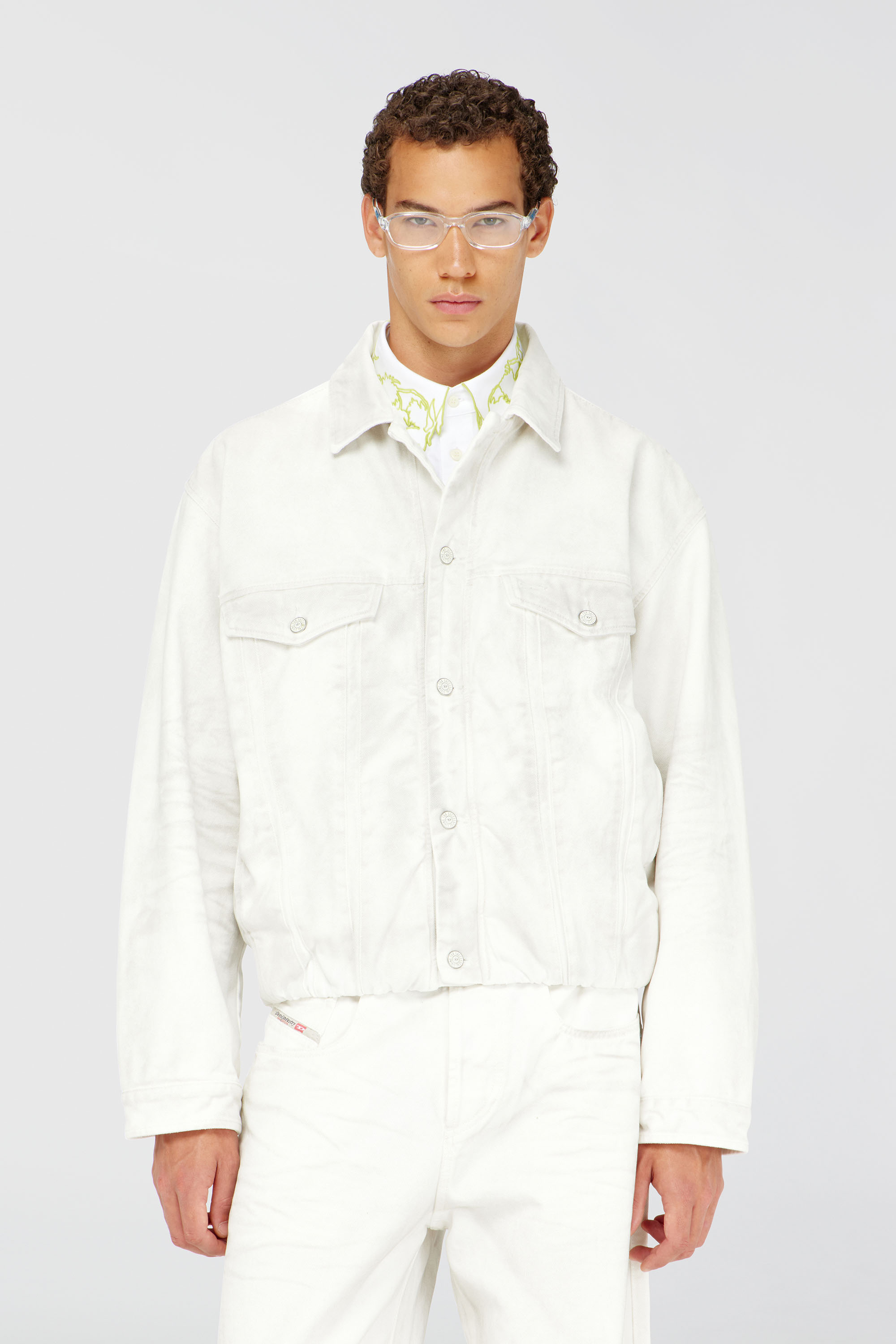 Diesel - D-MORVI-FSJ1, Man's Elasticated trucker jacket in denim in White - 1