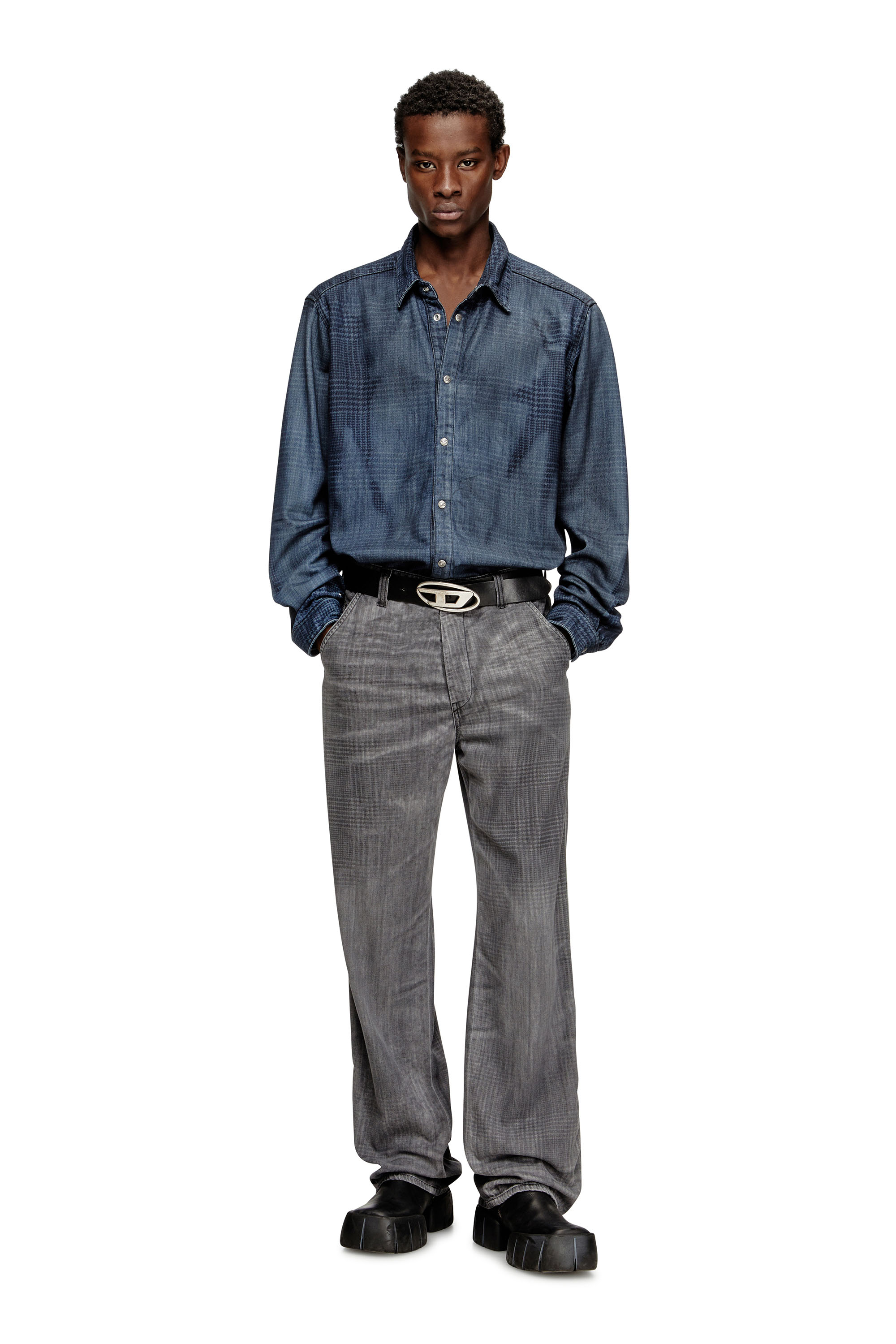 Diesel - D-SIMPLY-S13, Man's Shirt in fluid Prince of Wales denim in Blue - 1