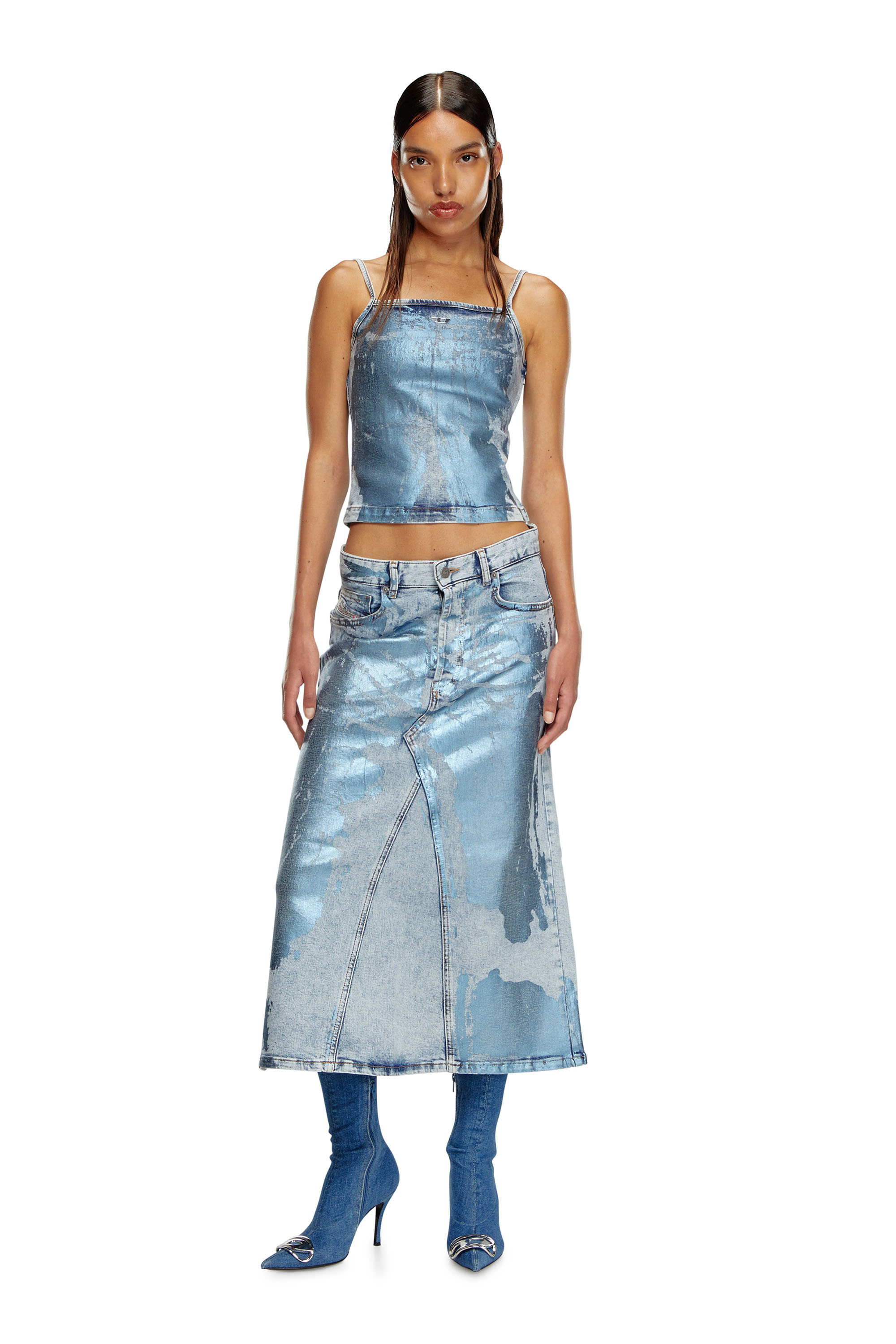 Diesel - DE-ILA-S, Woman's Strappy top in pop-colour denim in Light Blue - 2