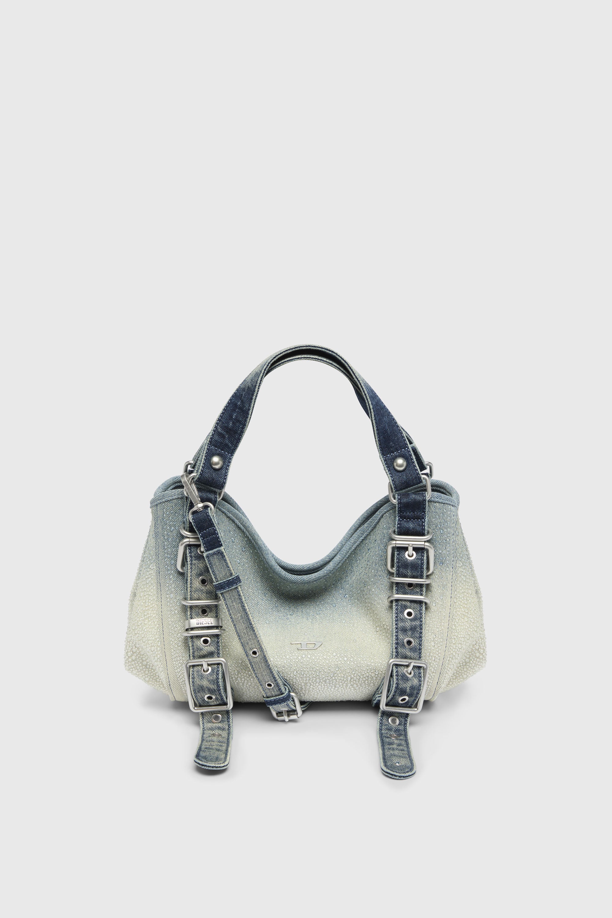 Diesel - D-ONE TOPHANDLE S, Woman's D-One-Small top-handle bag in crystal solarised denim in Blue - 1