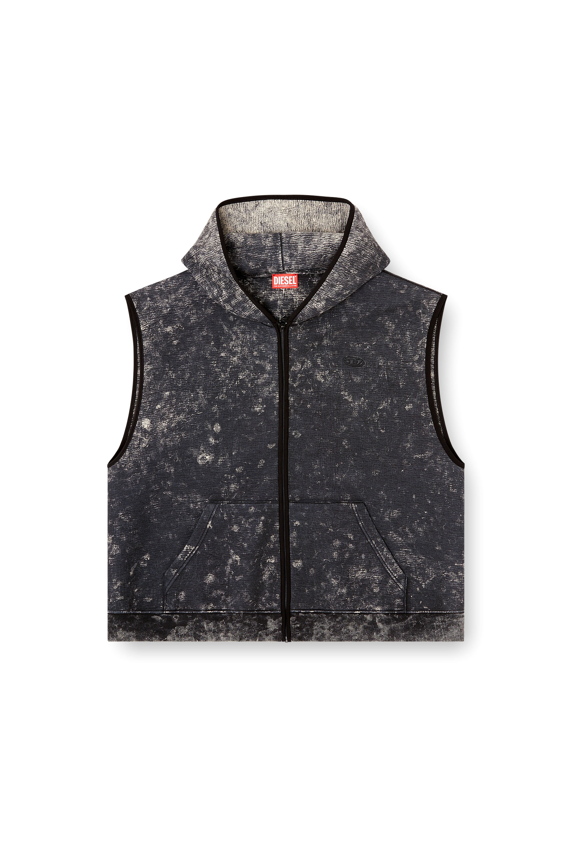 Diesel - S-BOXT-CHAN-SL, Man's Sleeveless scuba hoodie with marble wash in Black/Grey - 2