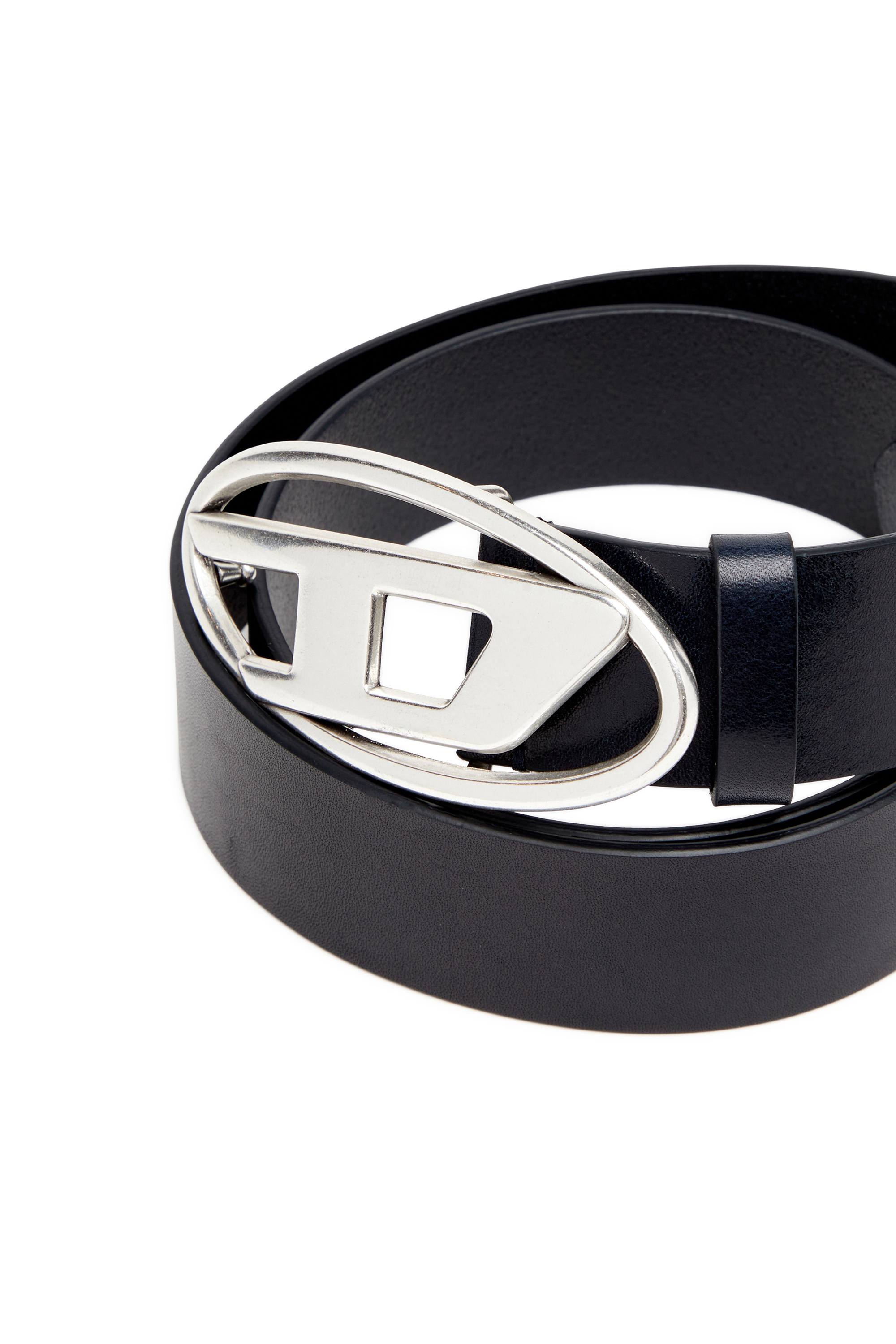 Diesel - B-1DR, Man's 3.9cm leather belt with D buckle in Dark Blue - 3
