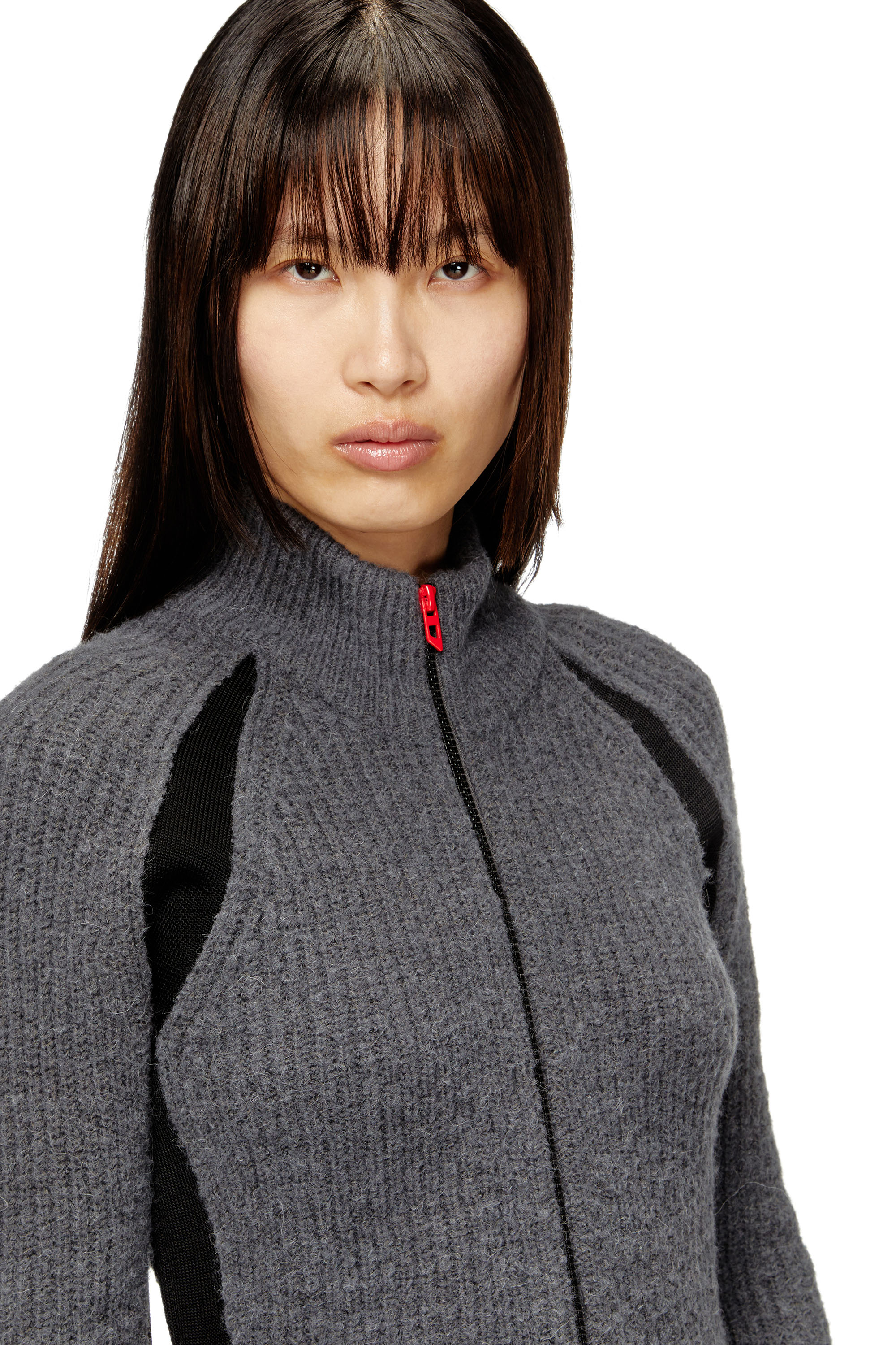 Diesel - M-LOUISE, Woman's Alpaca-blend cardigan with contrast inserts in Grey - 5